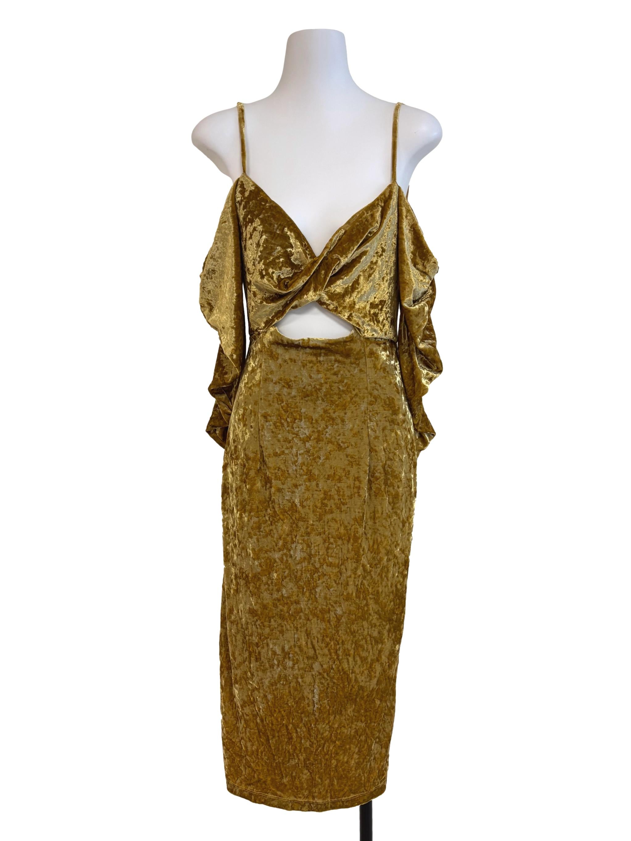 Gold Off Shoulder Velvet Dress