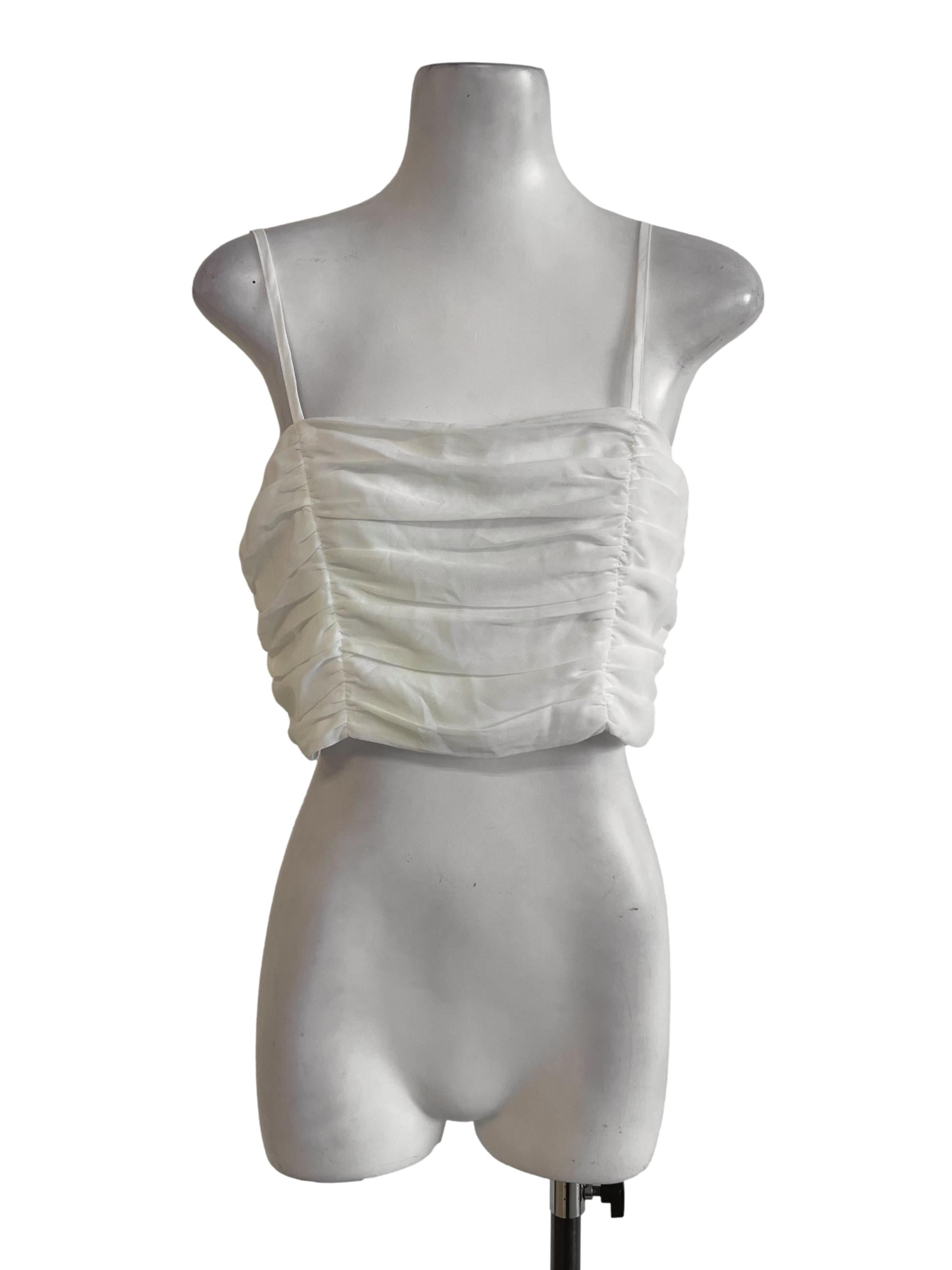 White Pleated Crop Top YHF