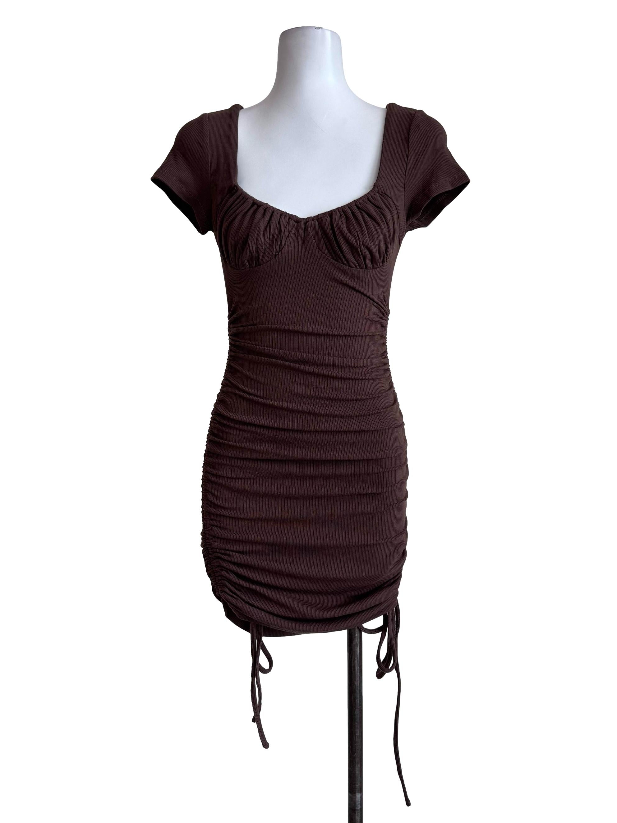 Textured Brown Bodycon Dress