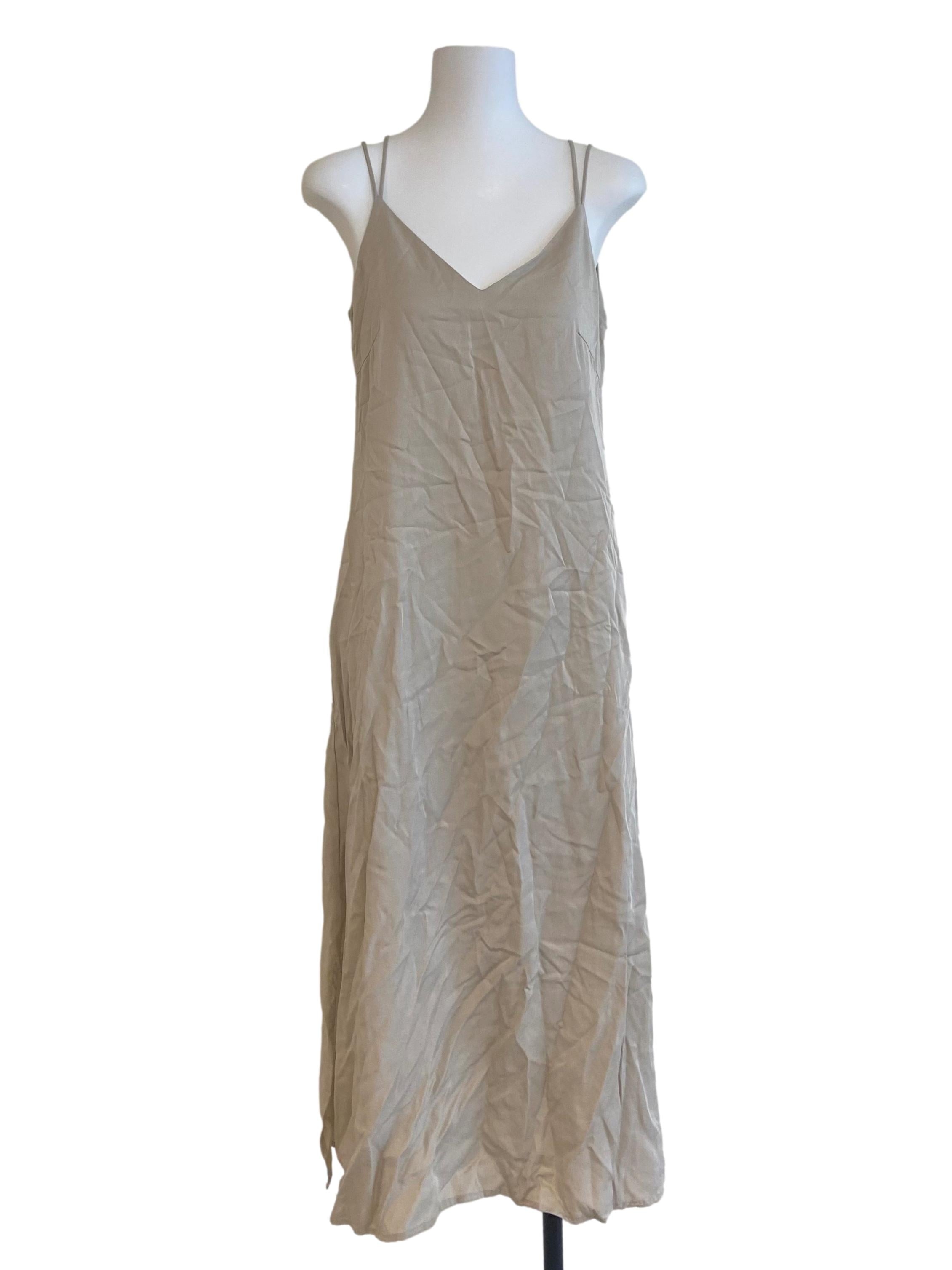 Bone Sleeveless Spaghetti Straps Twill Slip Dress