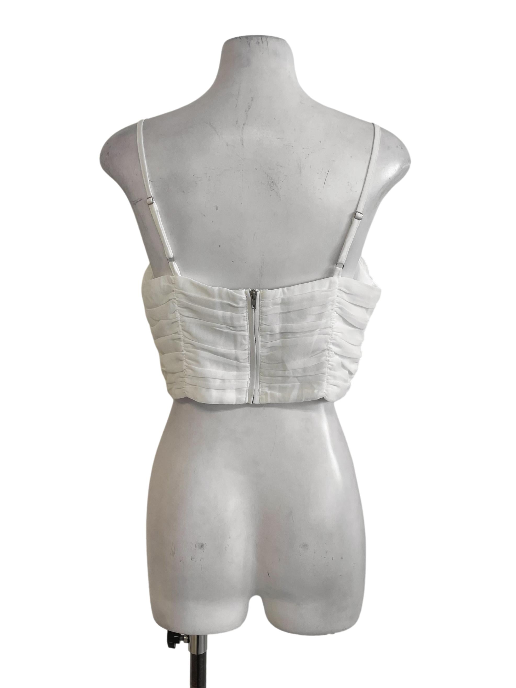 White Pleated Crop Top YHF