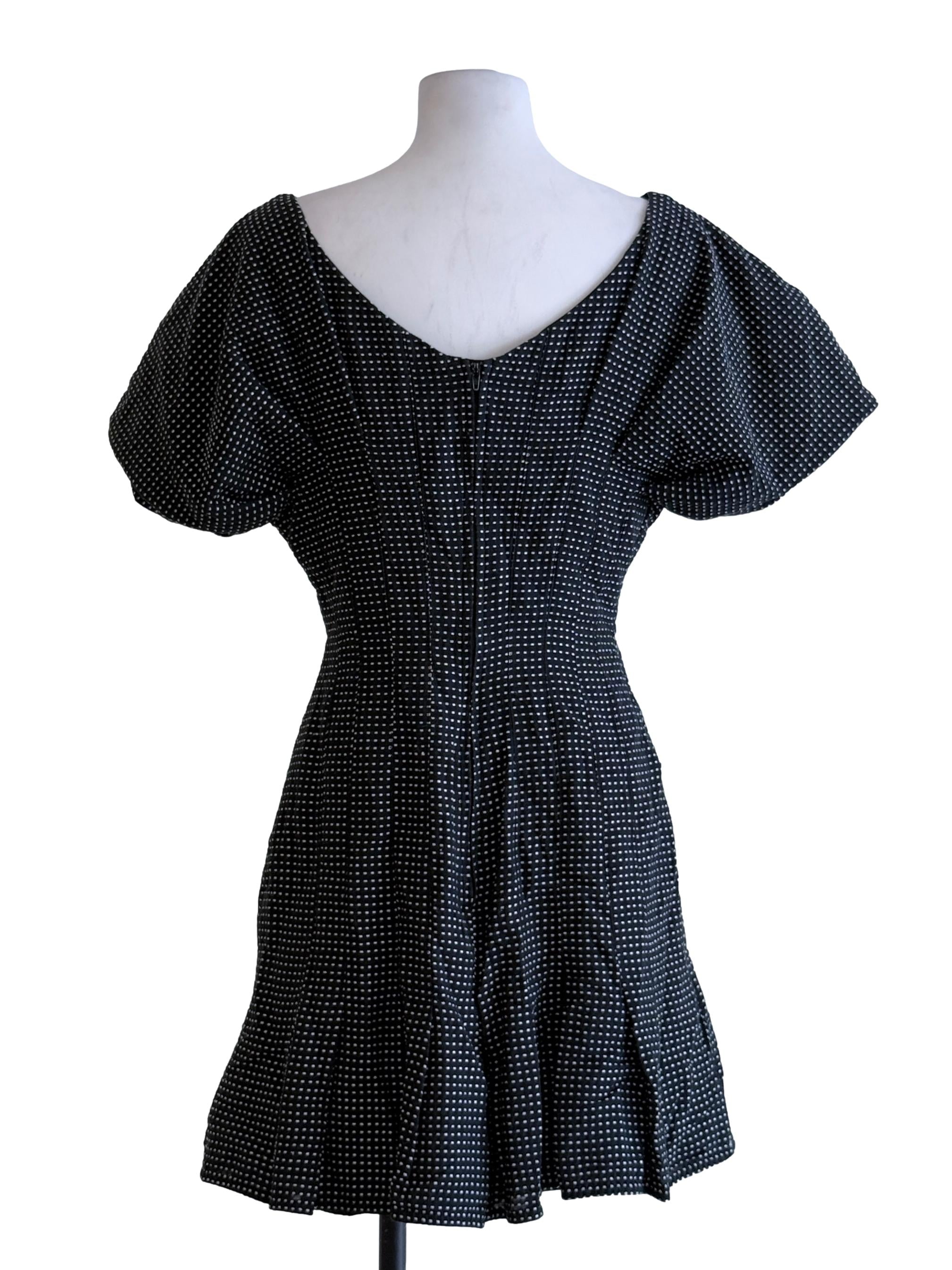 Black Dotted Textured Mini Dress