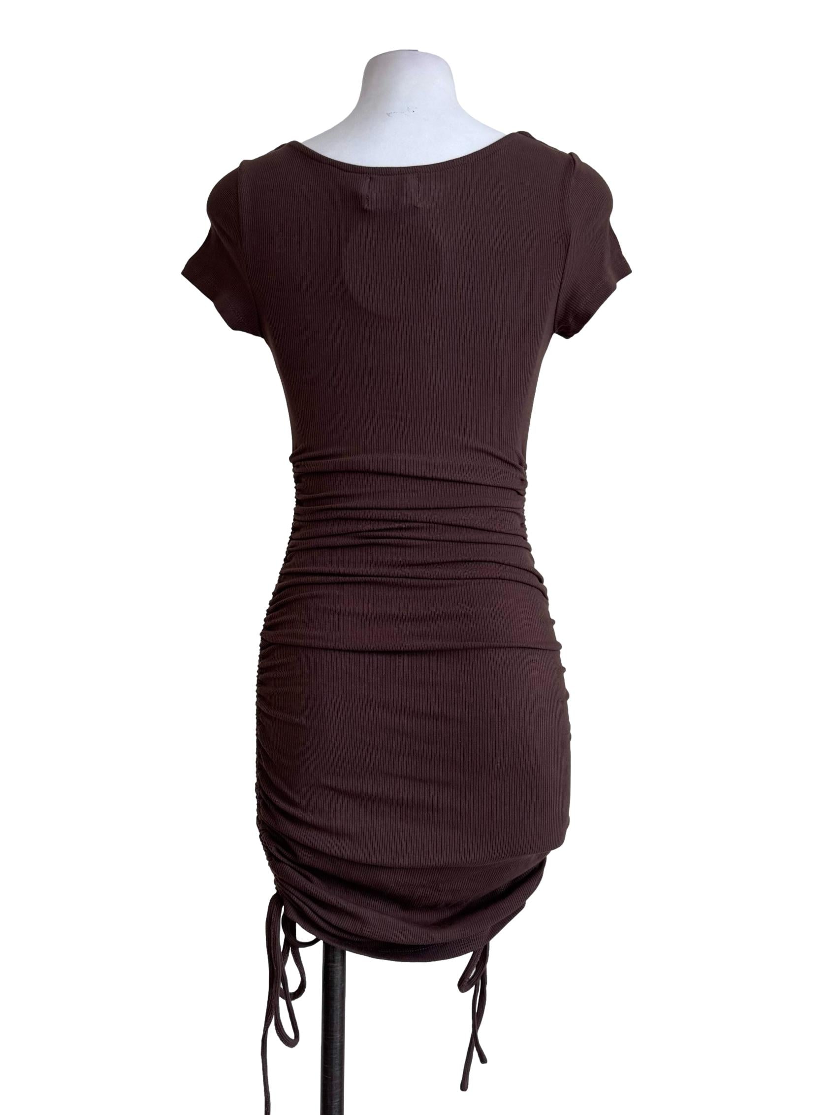 Textured Brown Bodycon Dress