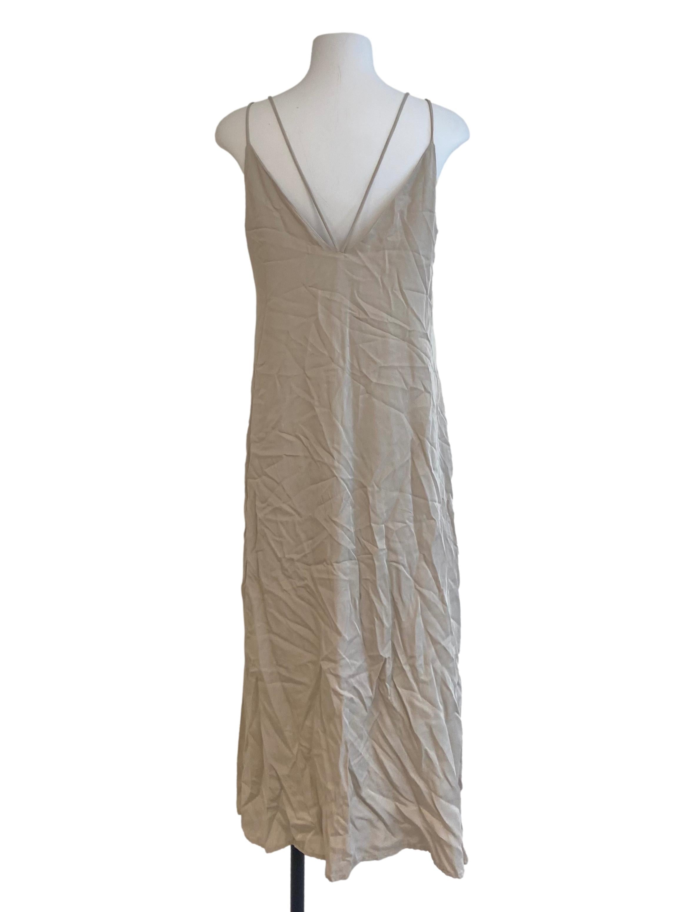 Bone Sleeveless Spaghetti Straps Twill Slip Dress