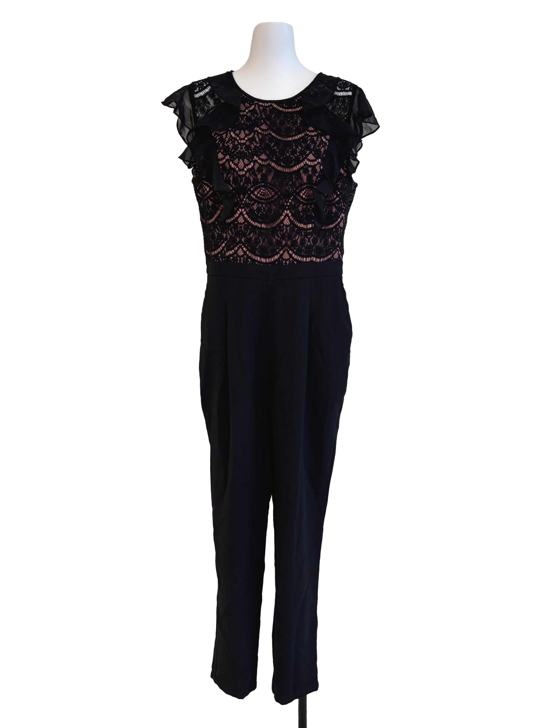 Ink Black Sleeveless Lace Jumpsuit
