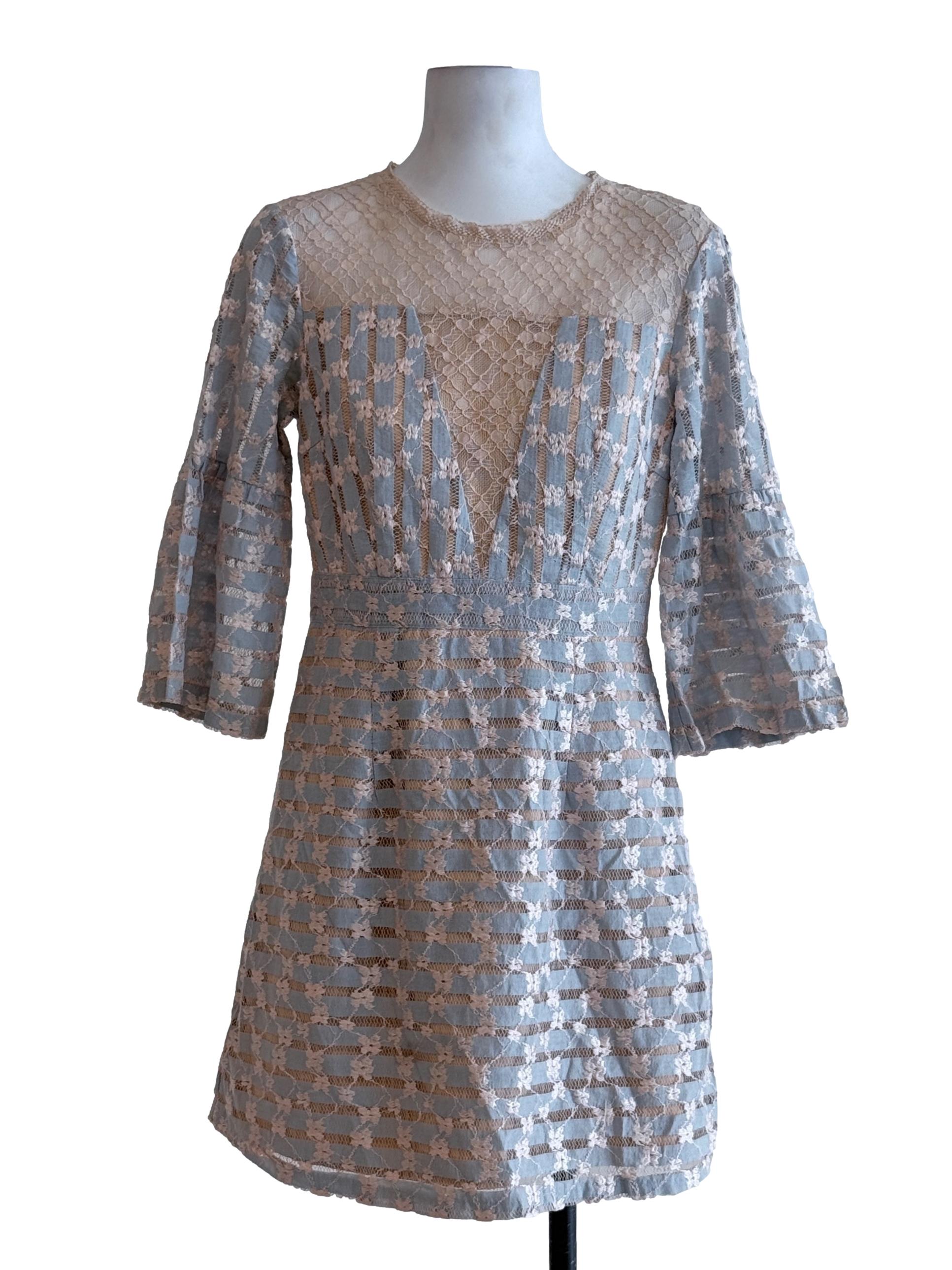 Blue Skinned Embroidery Mini Dress