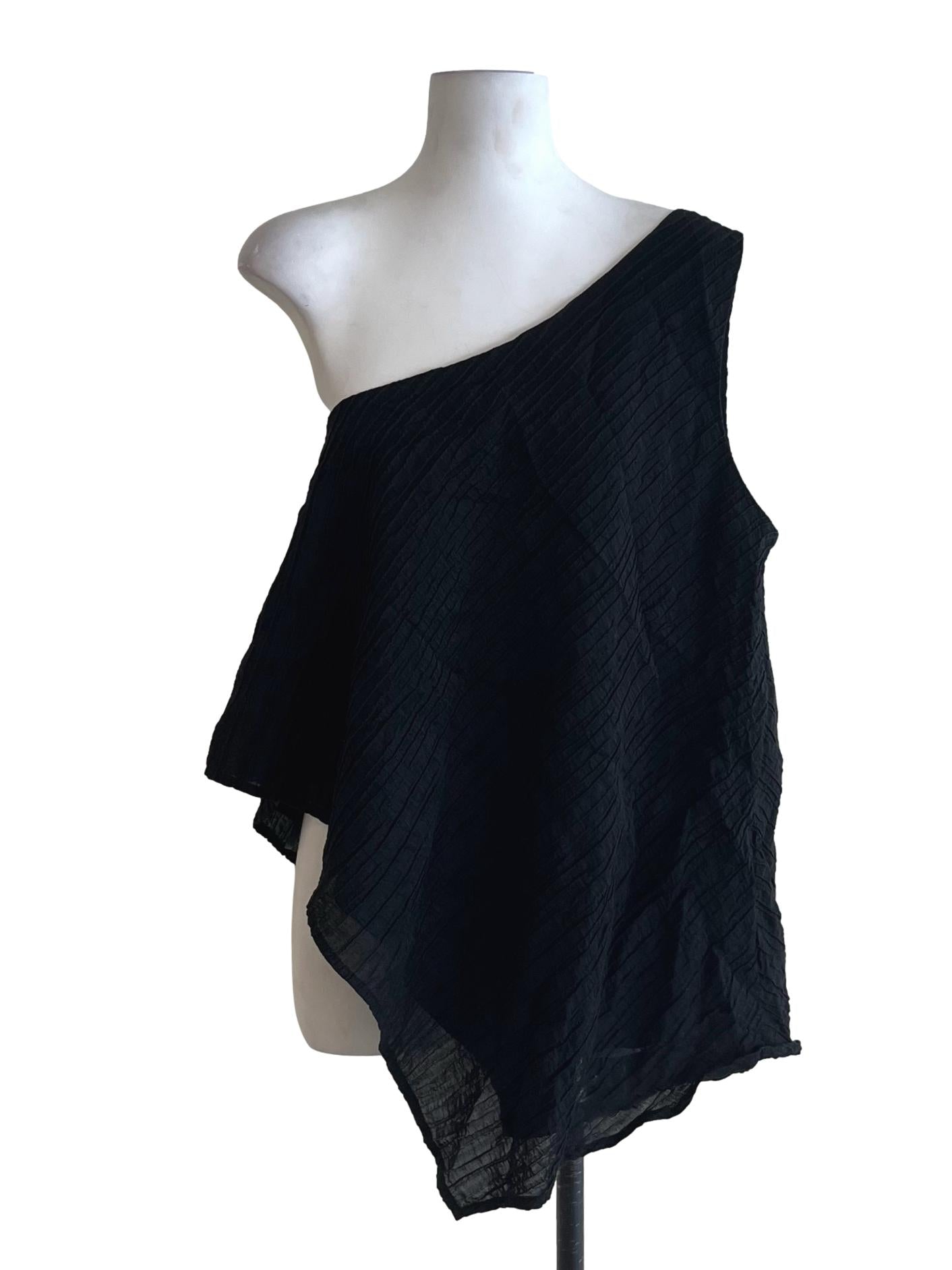 Black Asymmetrical Neckline Blouse LB