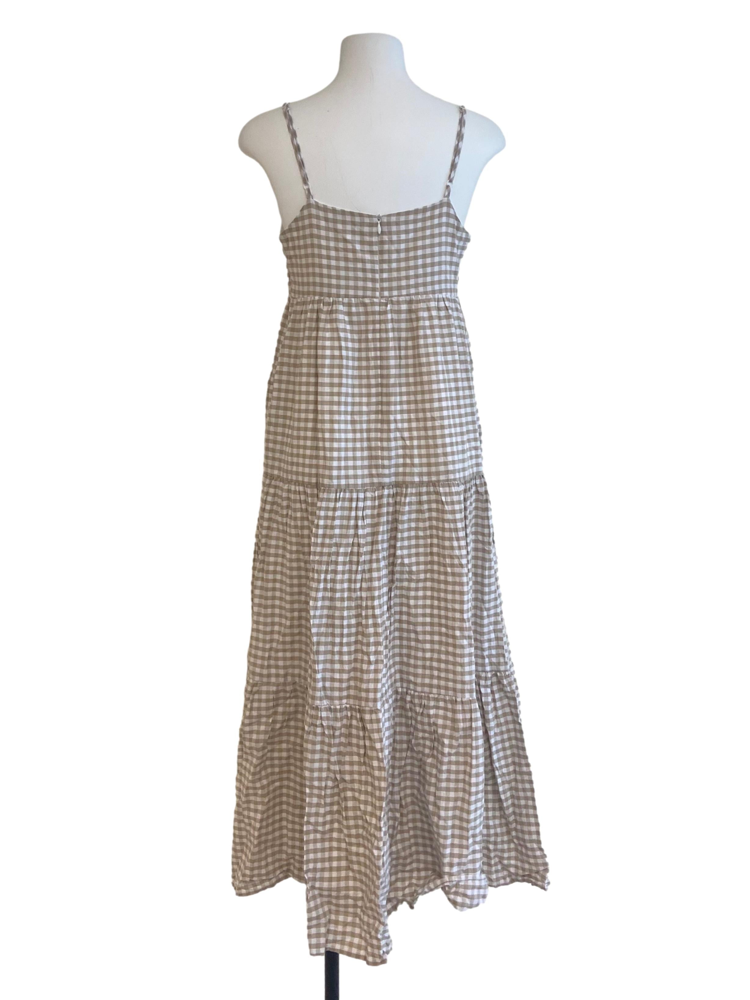 White & Brown Gingham Sleeveless Layered Dress