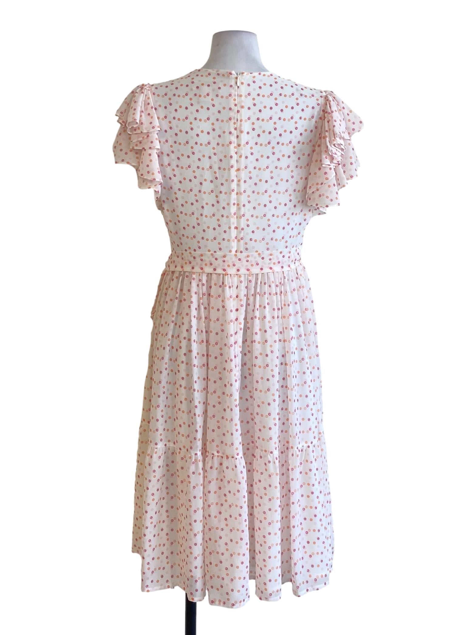 Flamingo Pink Polkadot V-Neck Circular Cap Wrap Dress