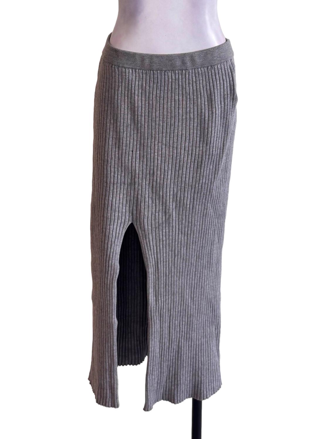 Grey Pleated Pencil Skirt