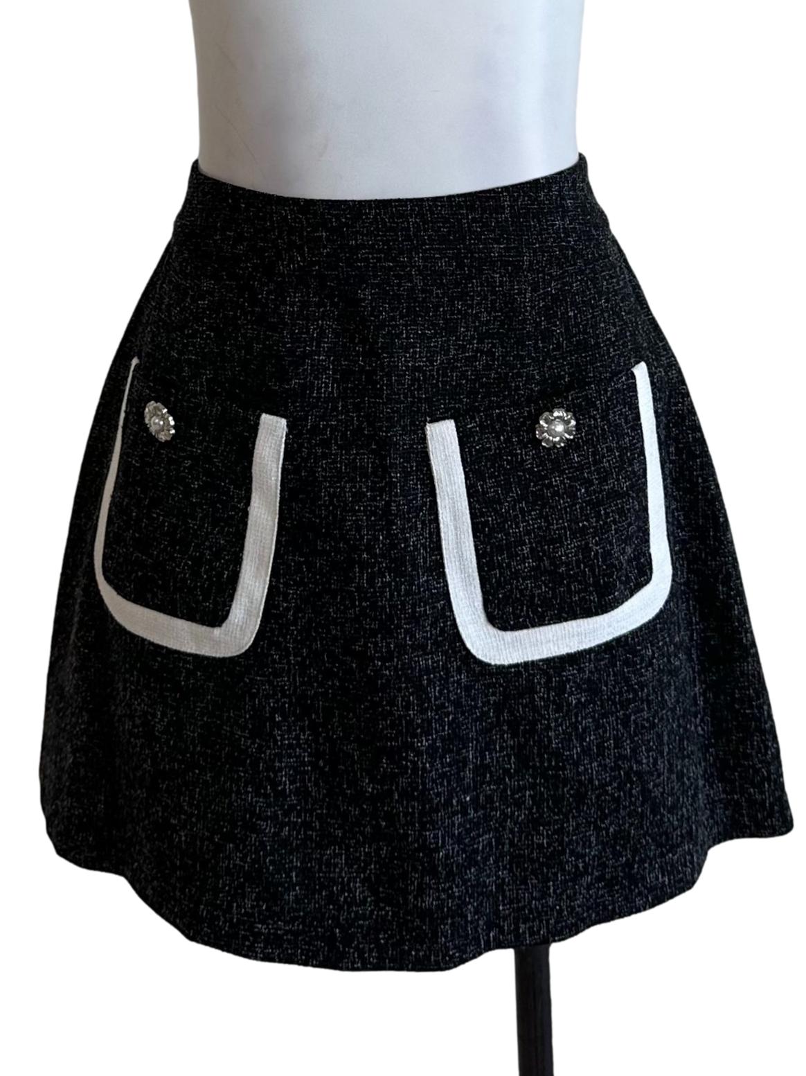 Charcoal Black Tweed Textured Skorts