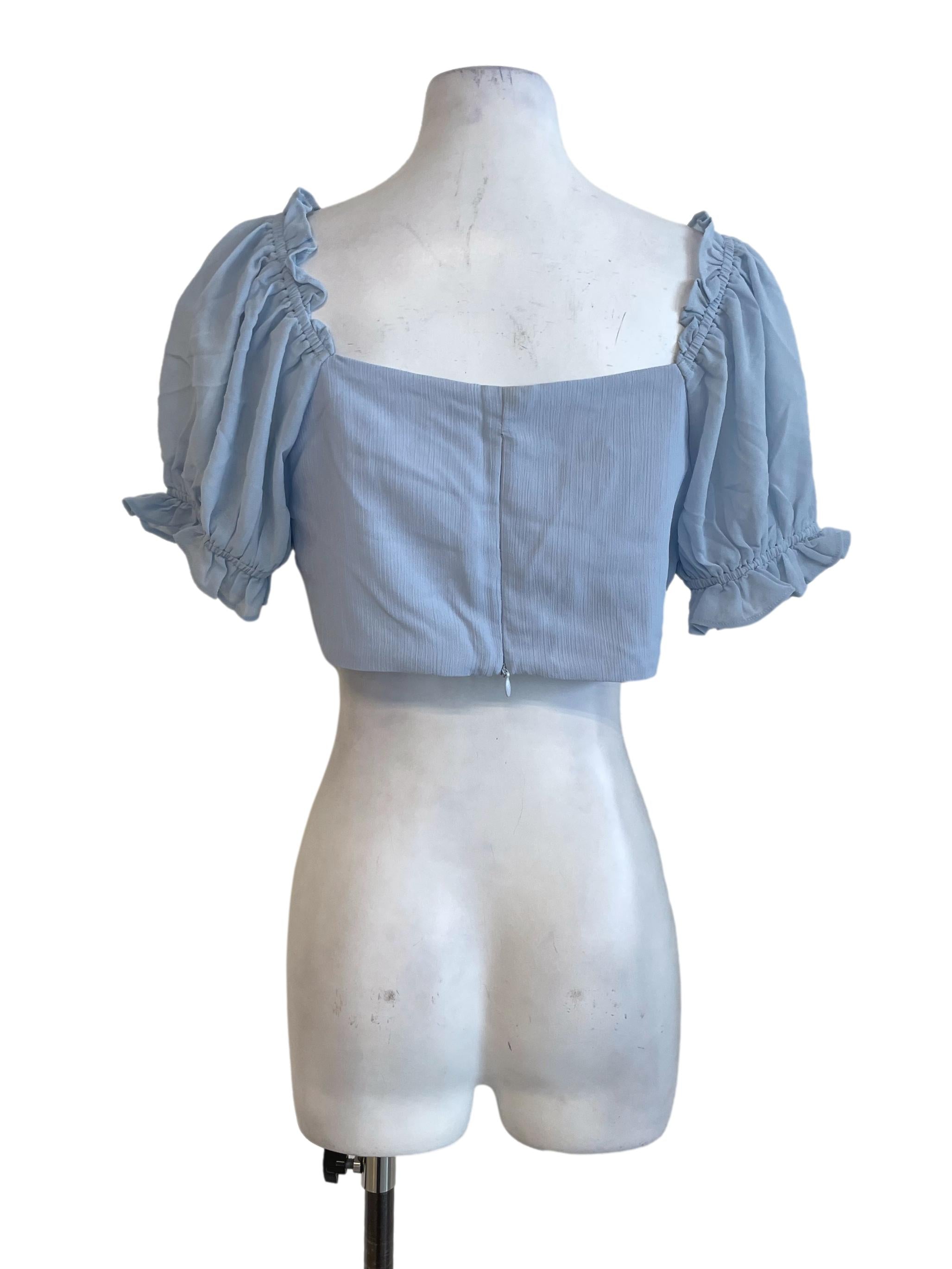 Light Blue Ruffled Sleeves Crop Top