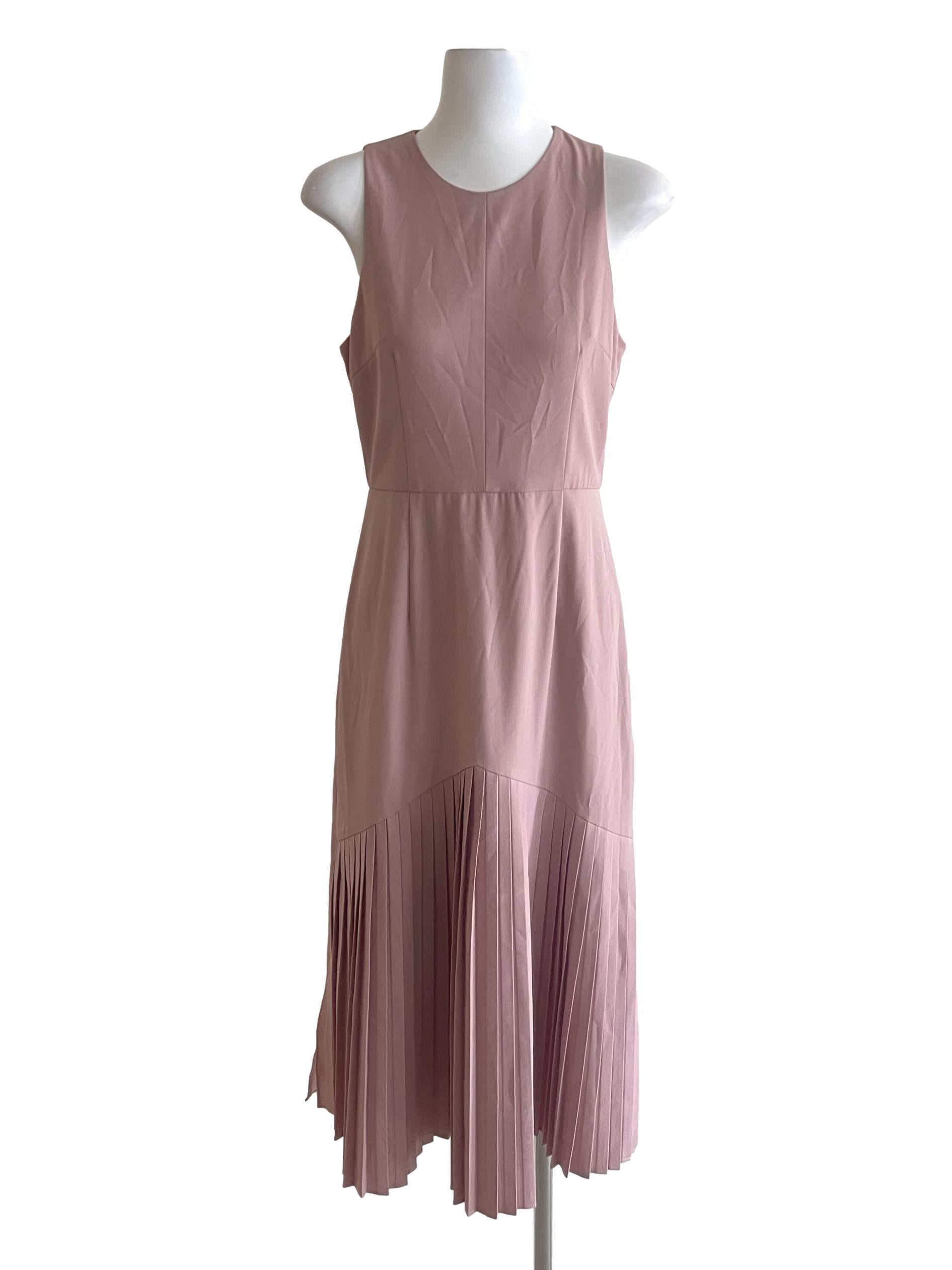 Crepe Jewel Neck Sleeveless Knife Pleated Dress
