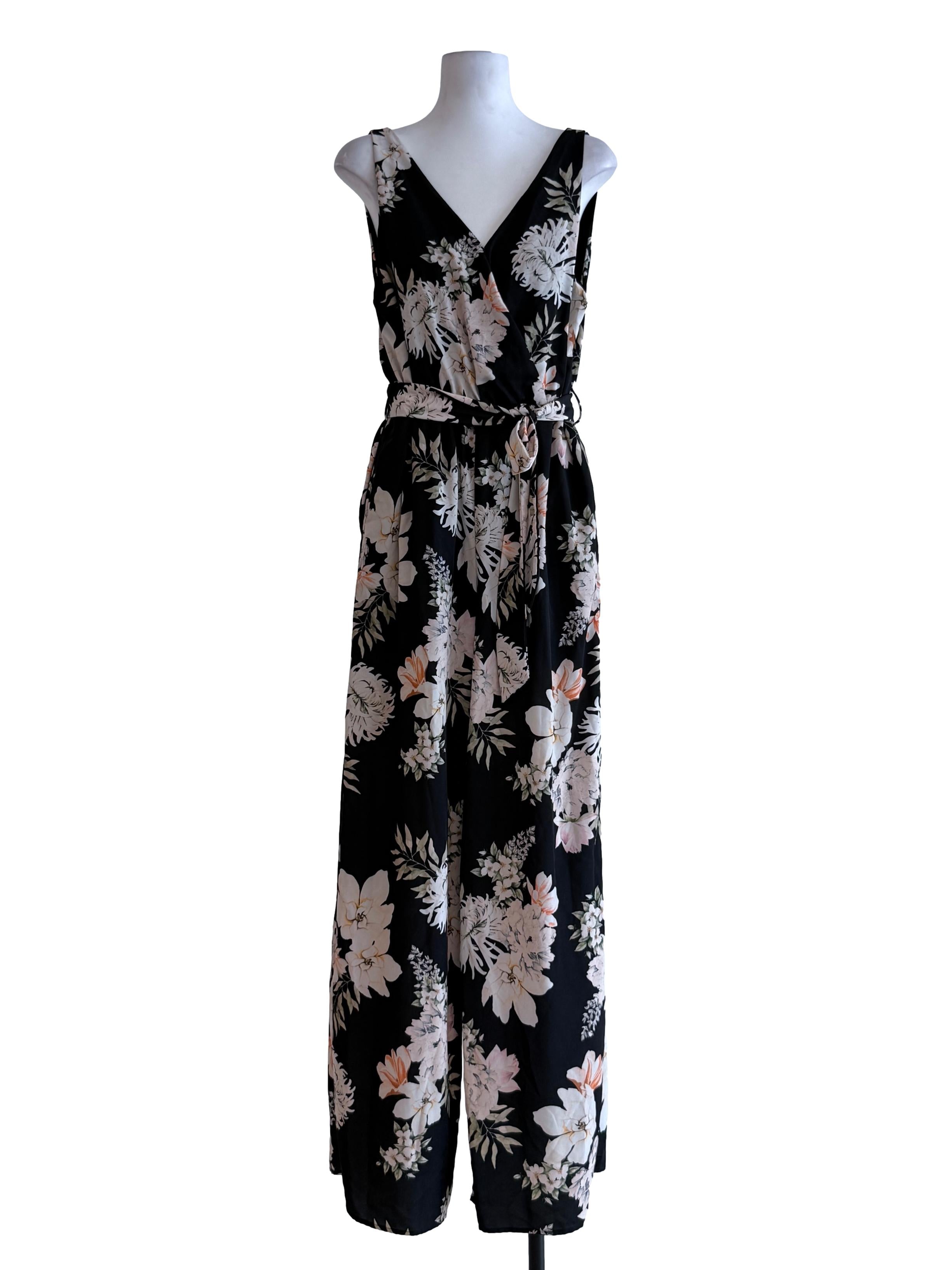 Black Floral Long Jumpsuit