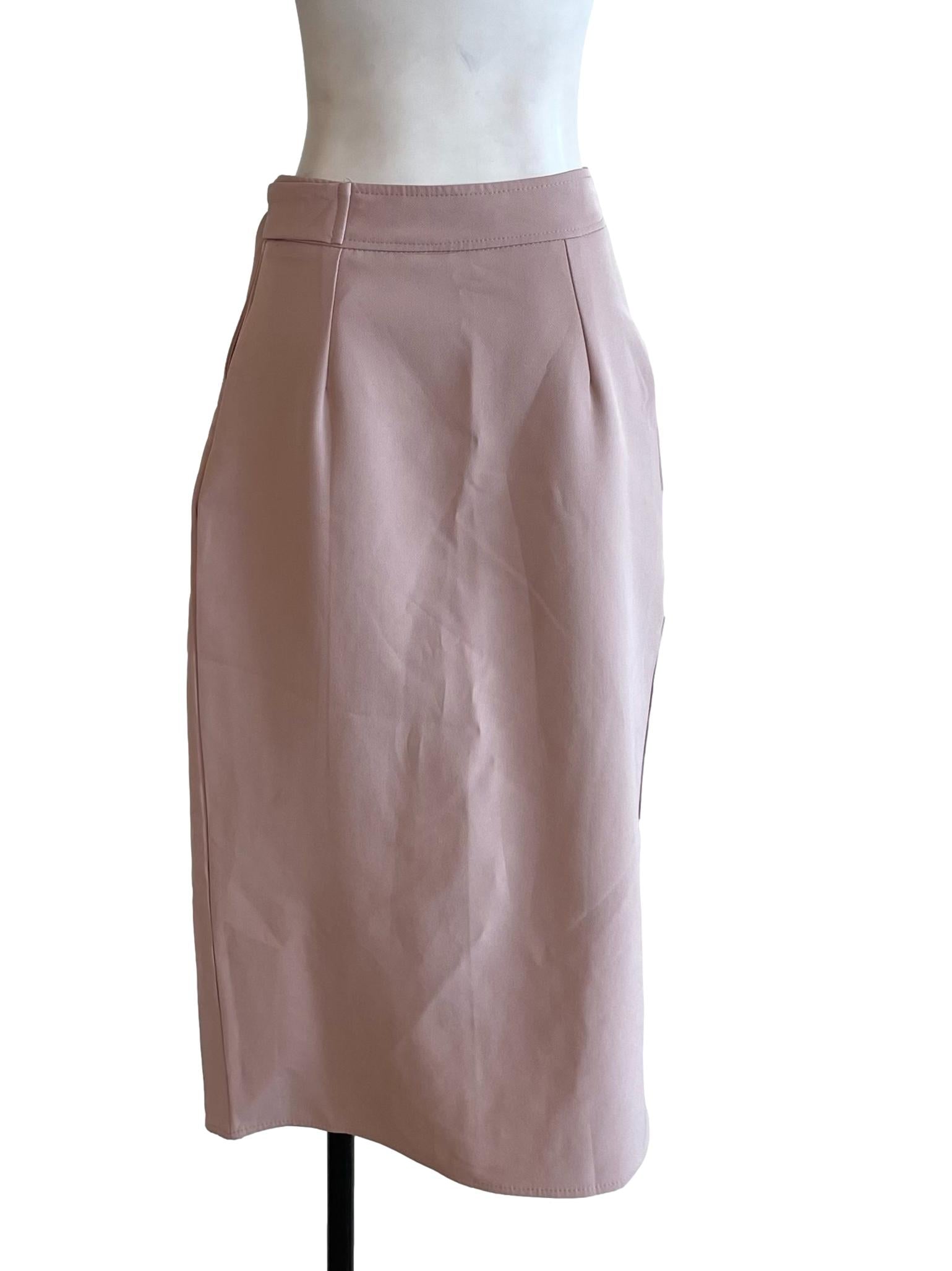 Nude Pink Buckled Pencil Skirt