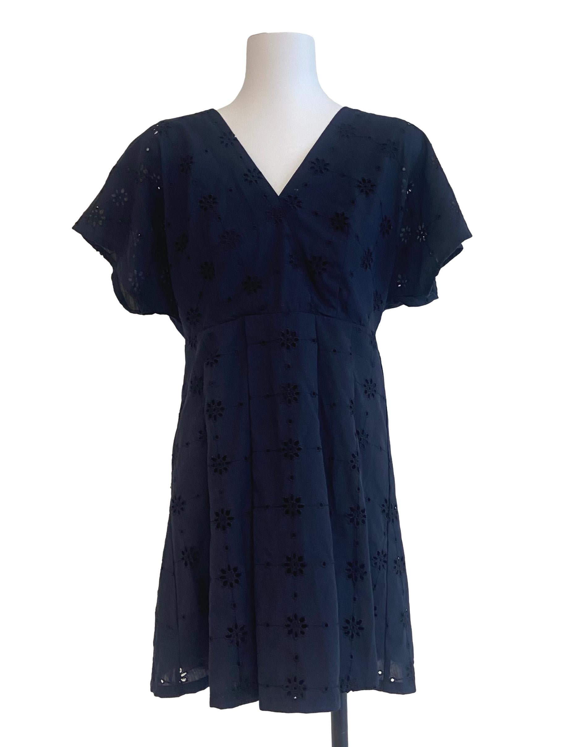 Dark Blue Floral Embroidery Dress