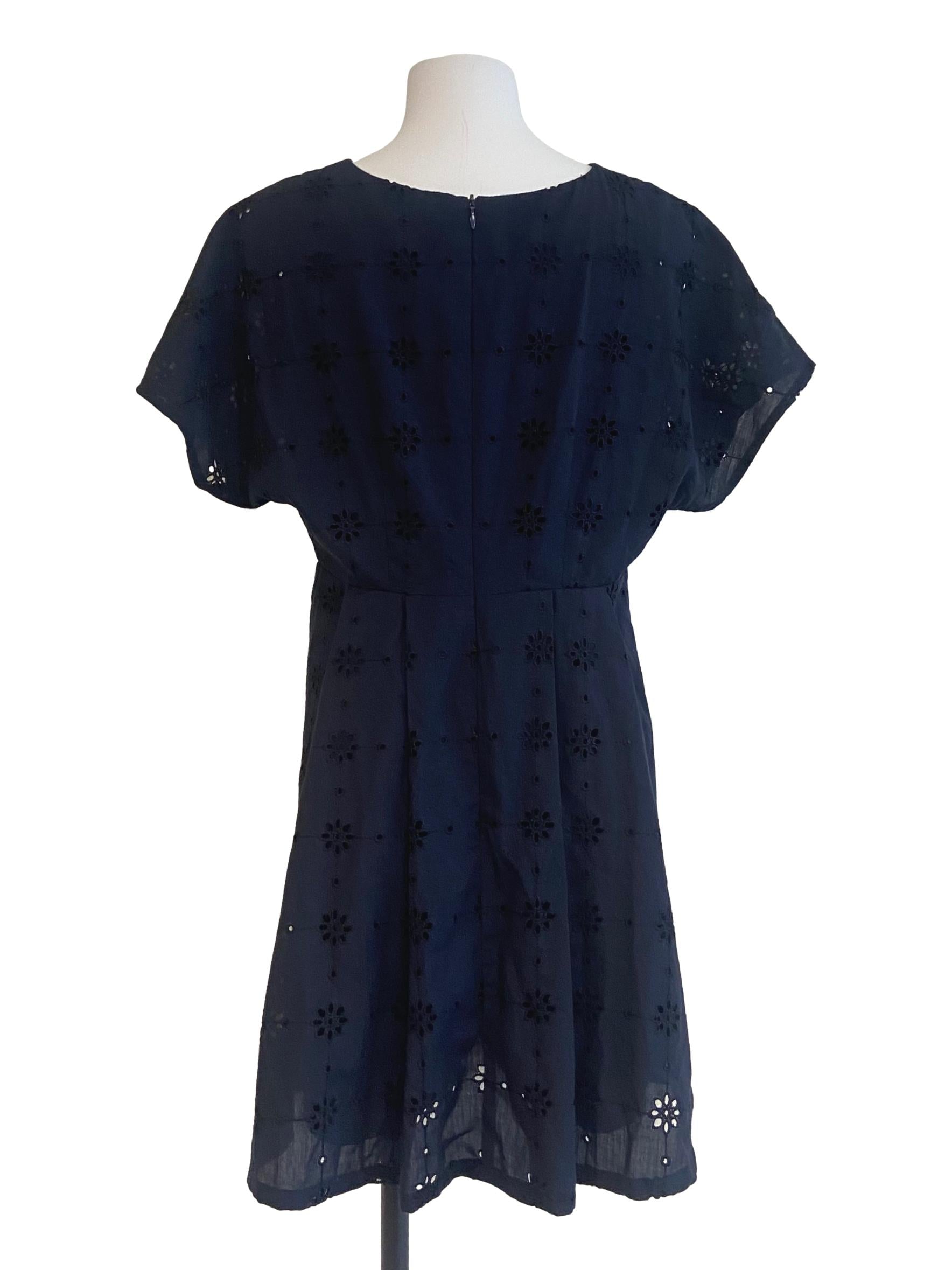 Dark Blue Floral Embroidery Dress