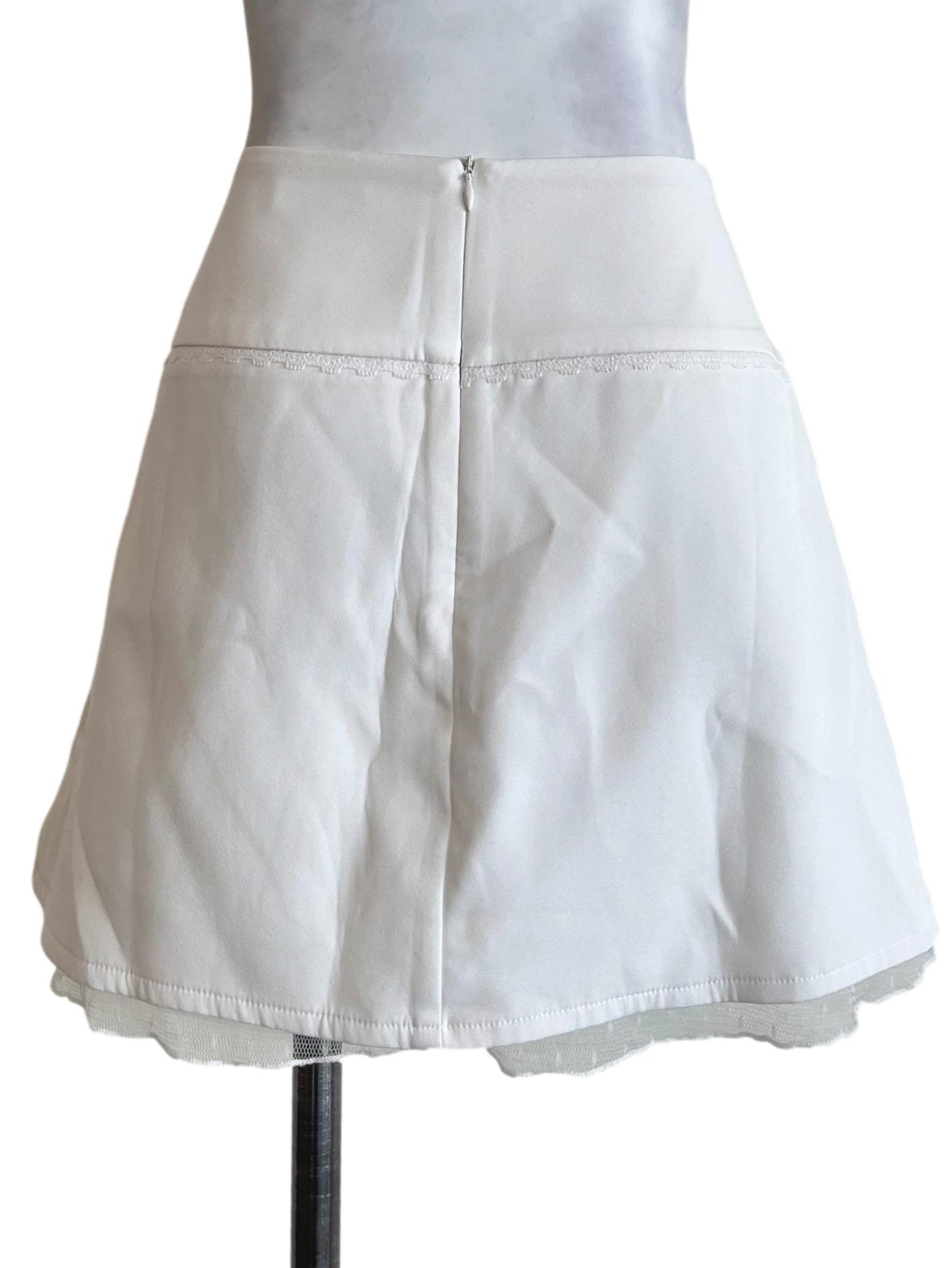 Off White Lace Hem Mini Skirt