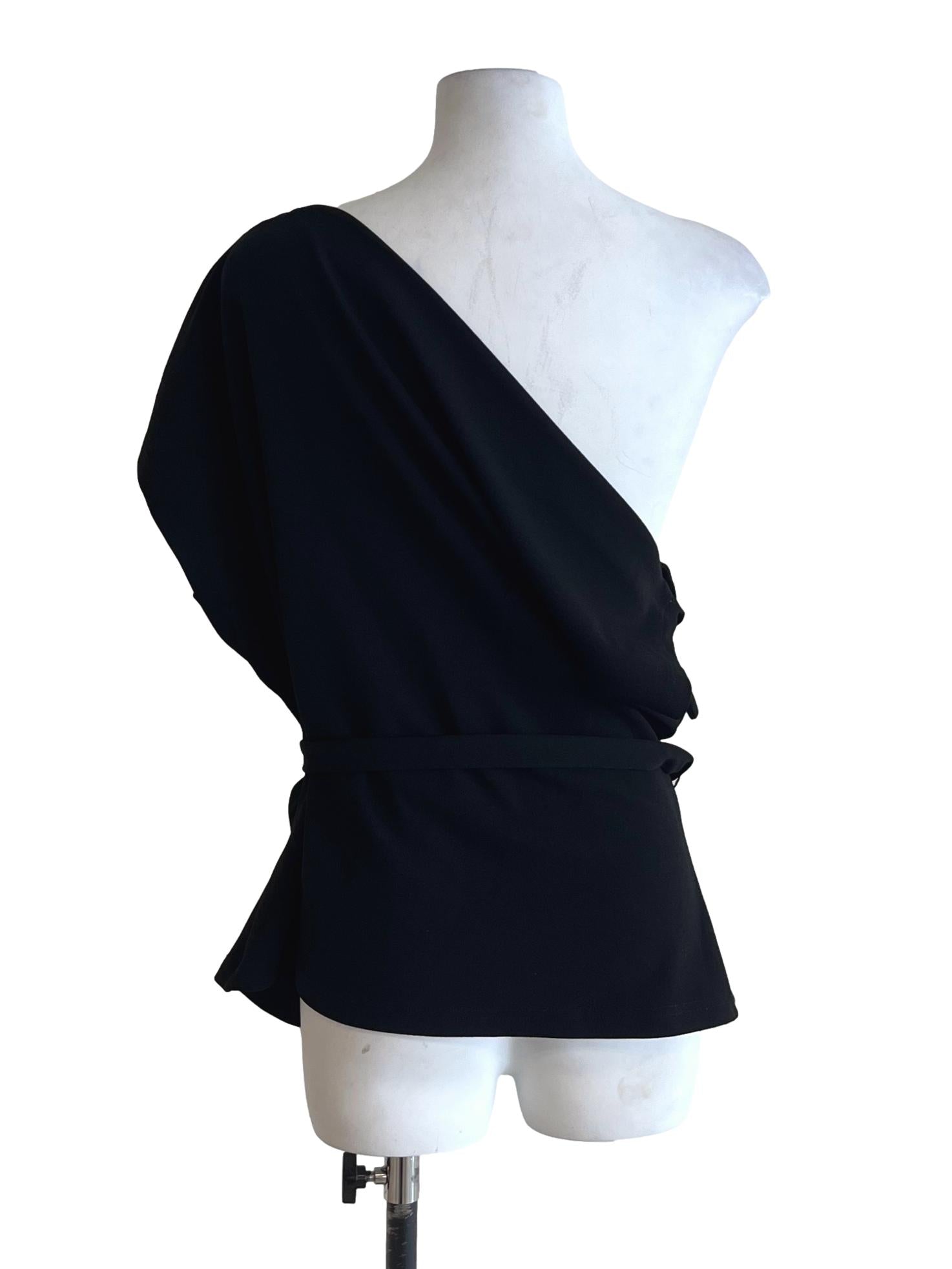 Black Asymmetrical Neckline Blouse
