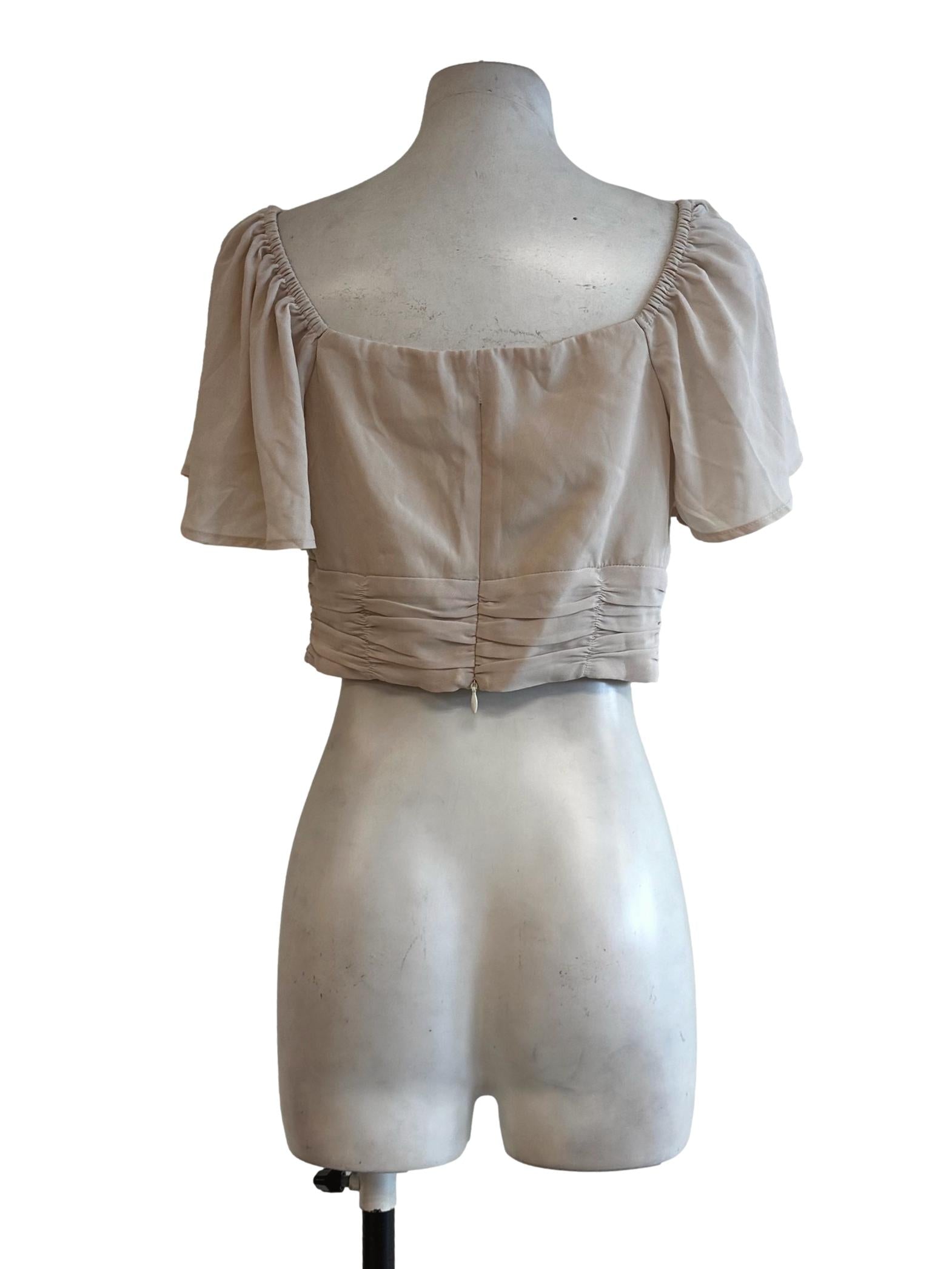 Eggnog Beige Pleated Crop Tops