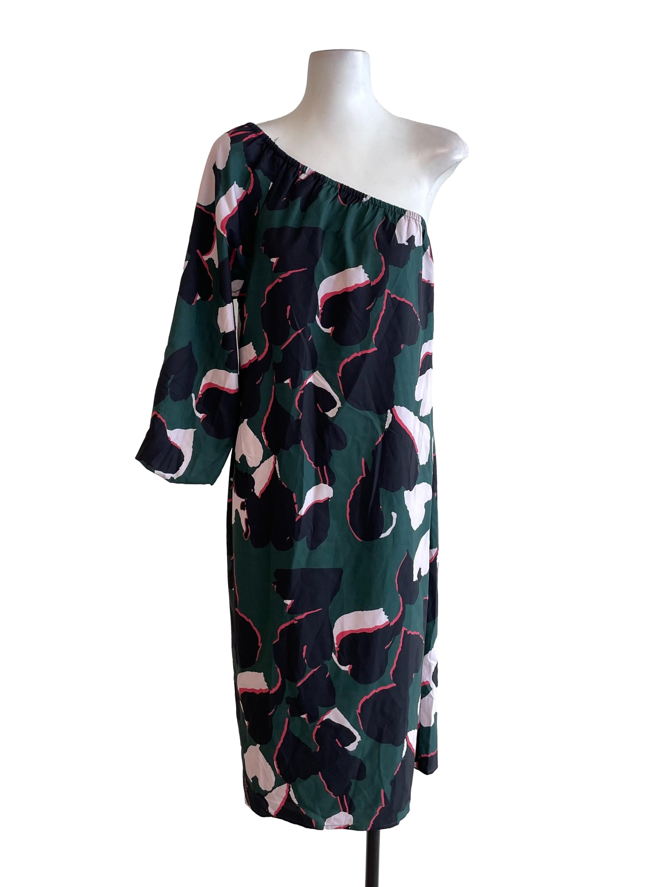 Pine Green Pattern Asymmetric Dress