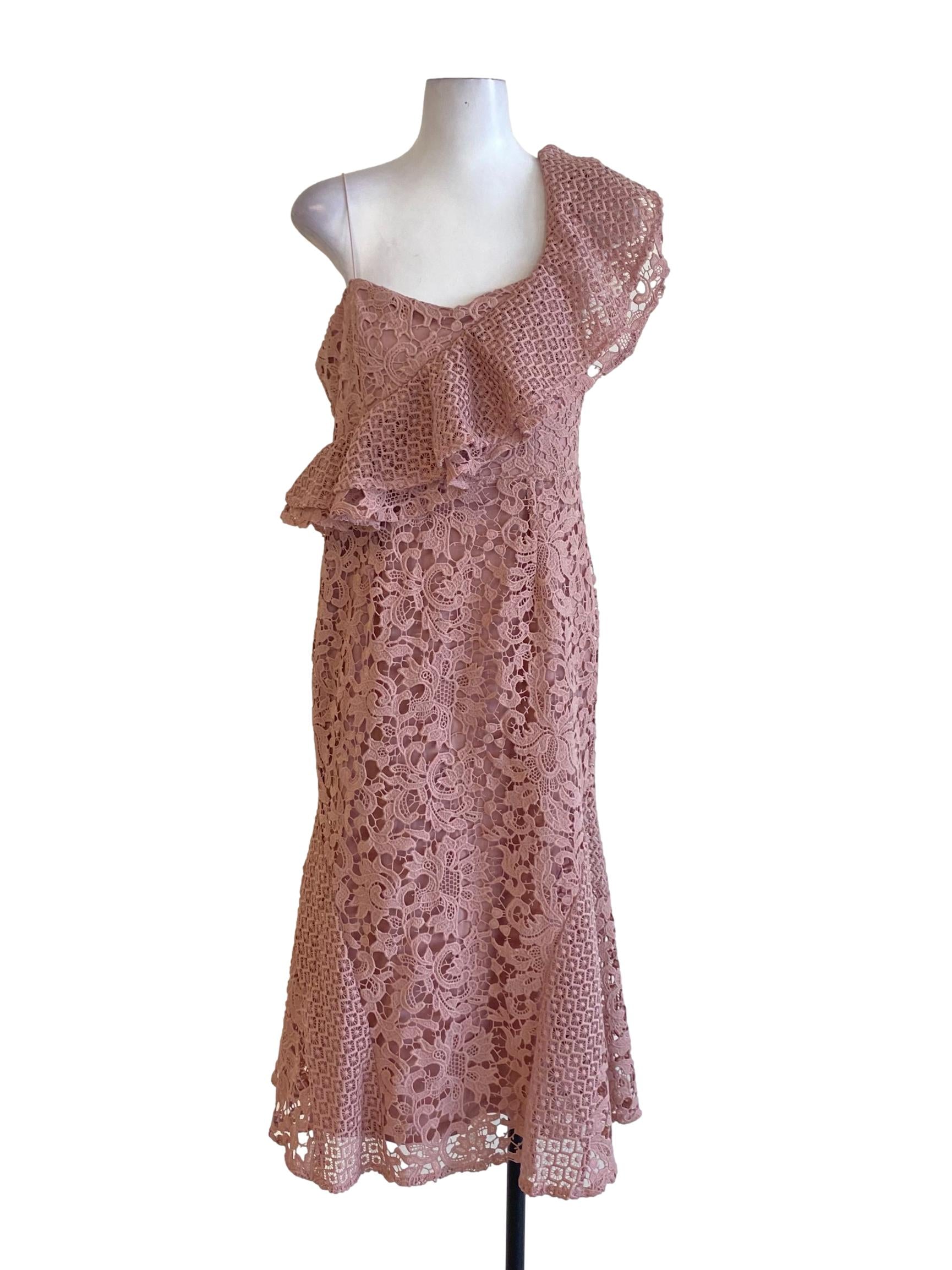 Crepe Pink Floral Lace Ruffle Bodycon Sheath Dress