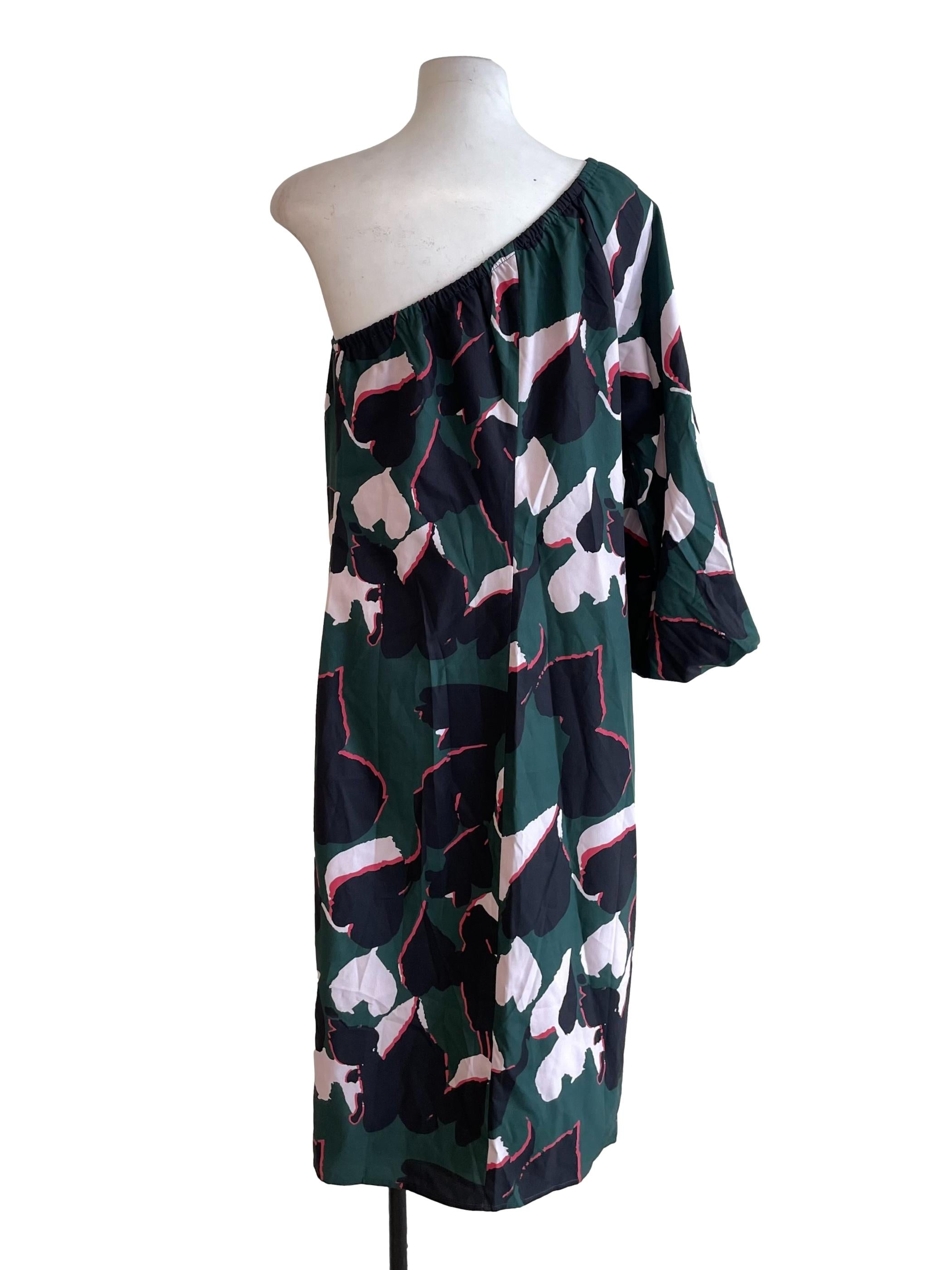 Pine Green Pattern Asymmetric Dress