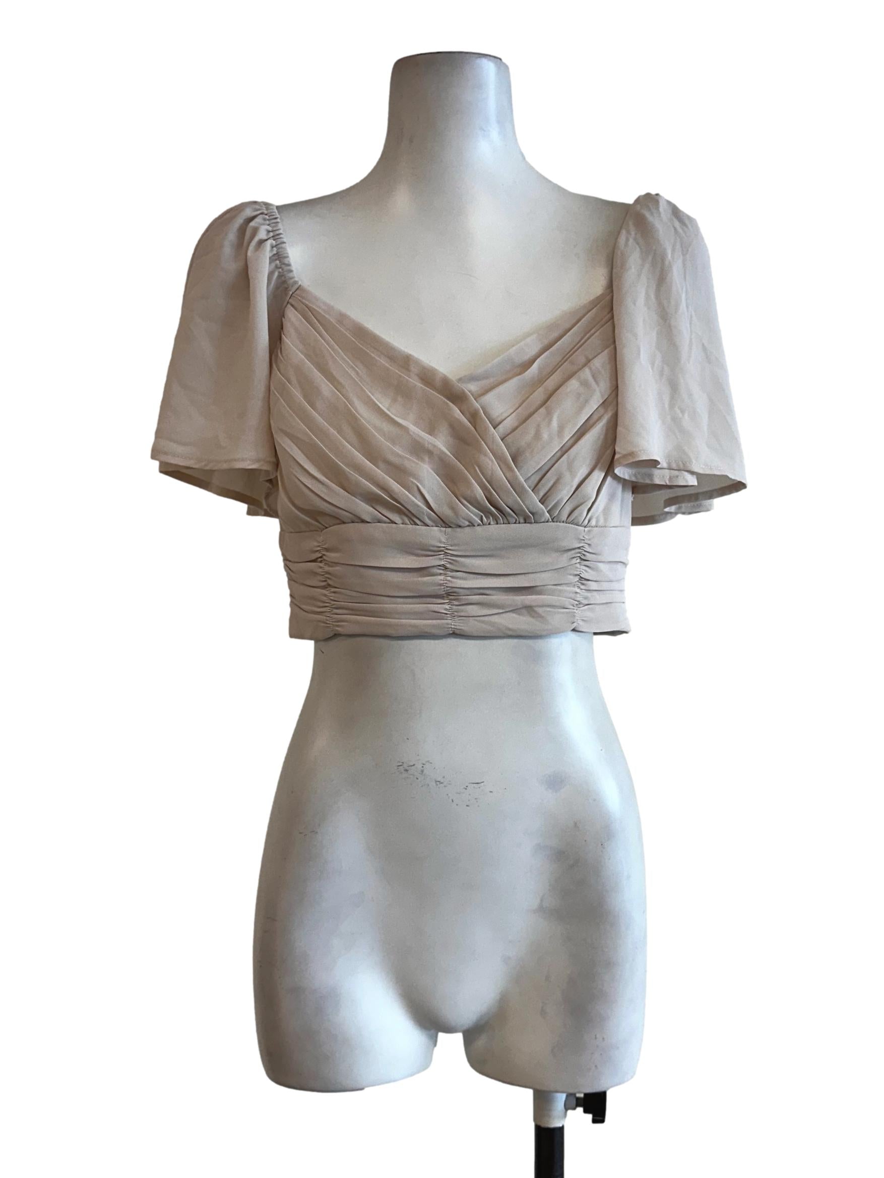 Eggnog Beige Pleated Crop Tops