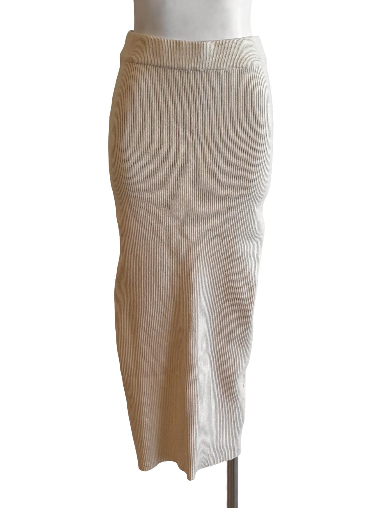 Beige Ribbed Pencil Skirt