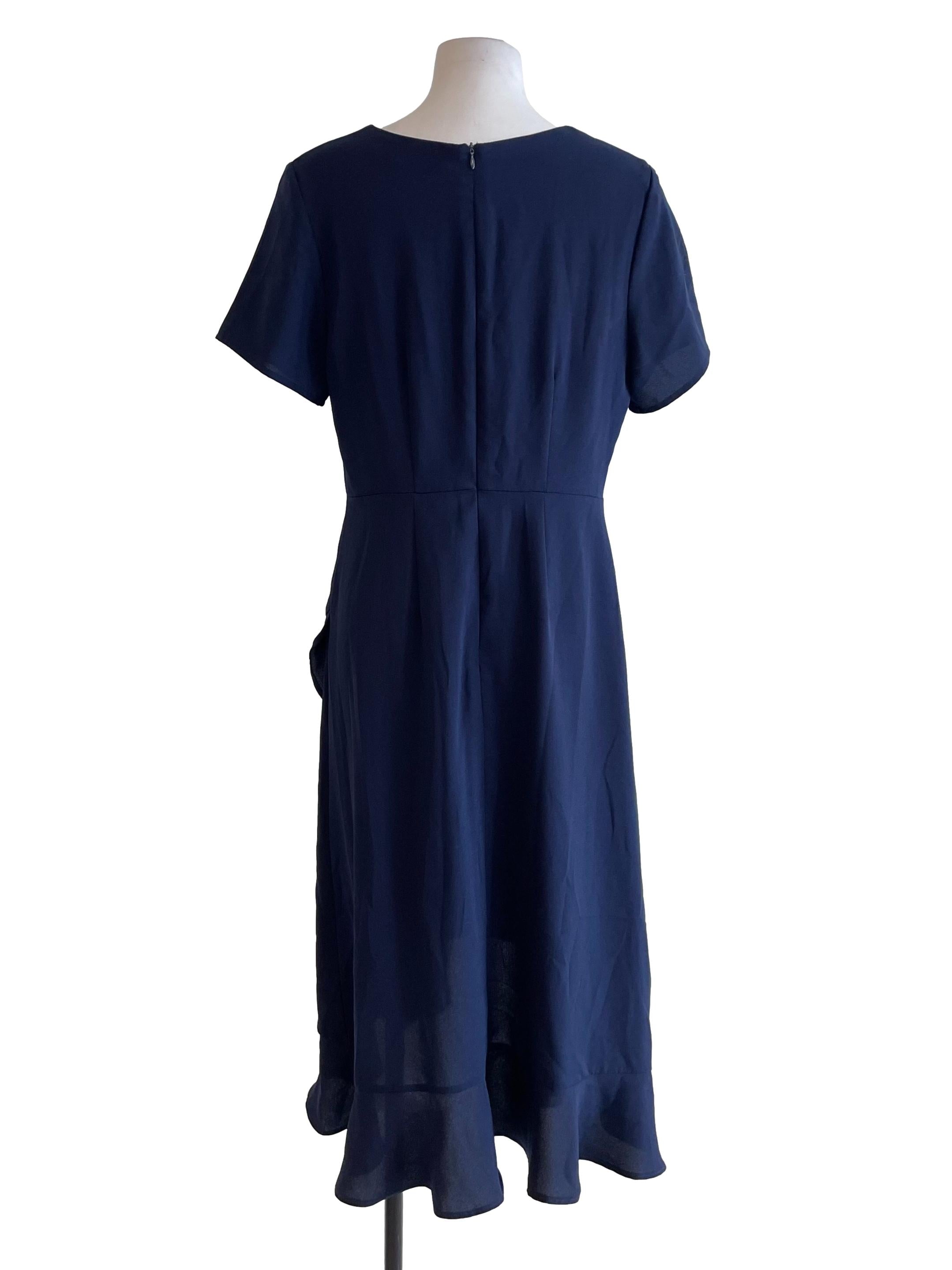 Navy Ruffled Short Sleeves Dress