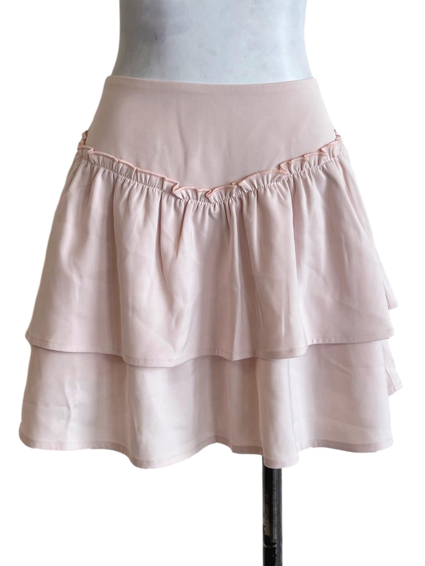 Salmon Pink Tiered Mini Skirt