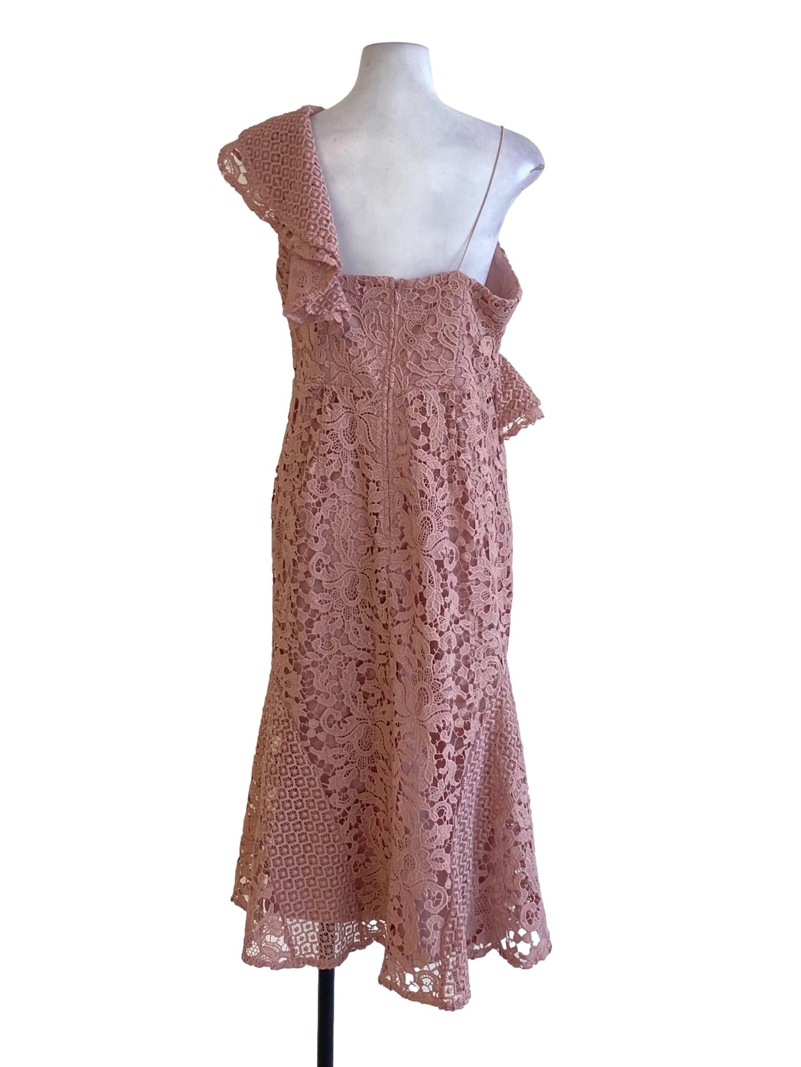 Crepe Pink Floral Lace Ruffle Bodycon Sheath Dress