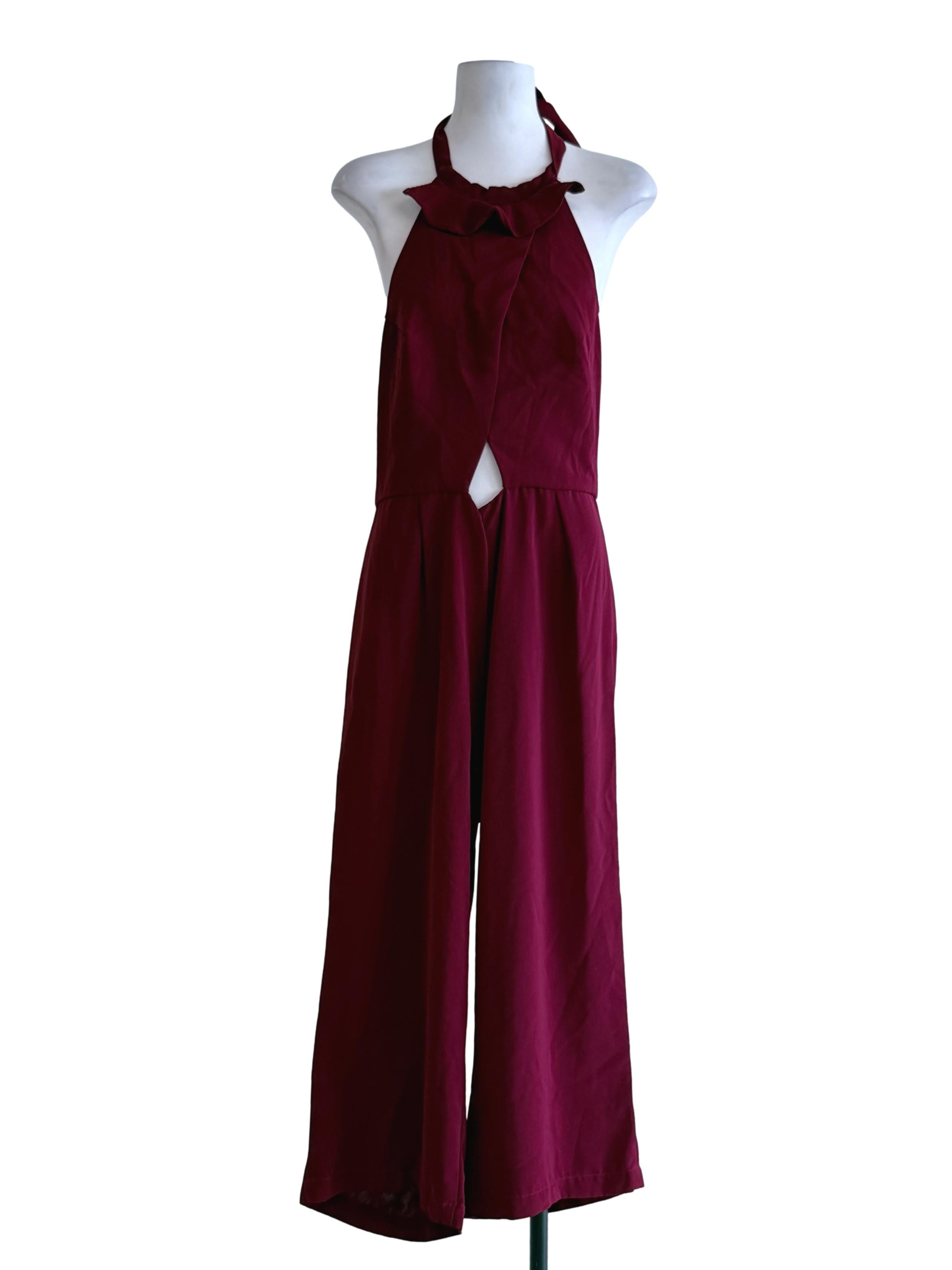 Maroon Halter Cut-Out Jumpsuit