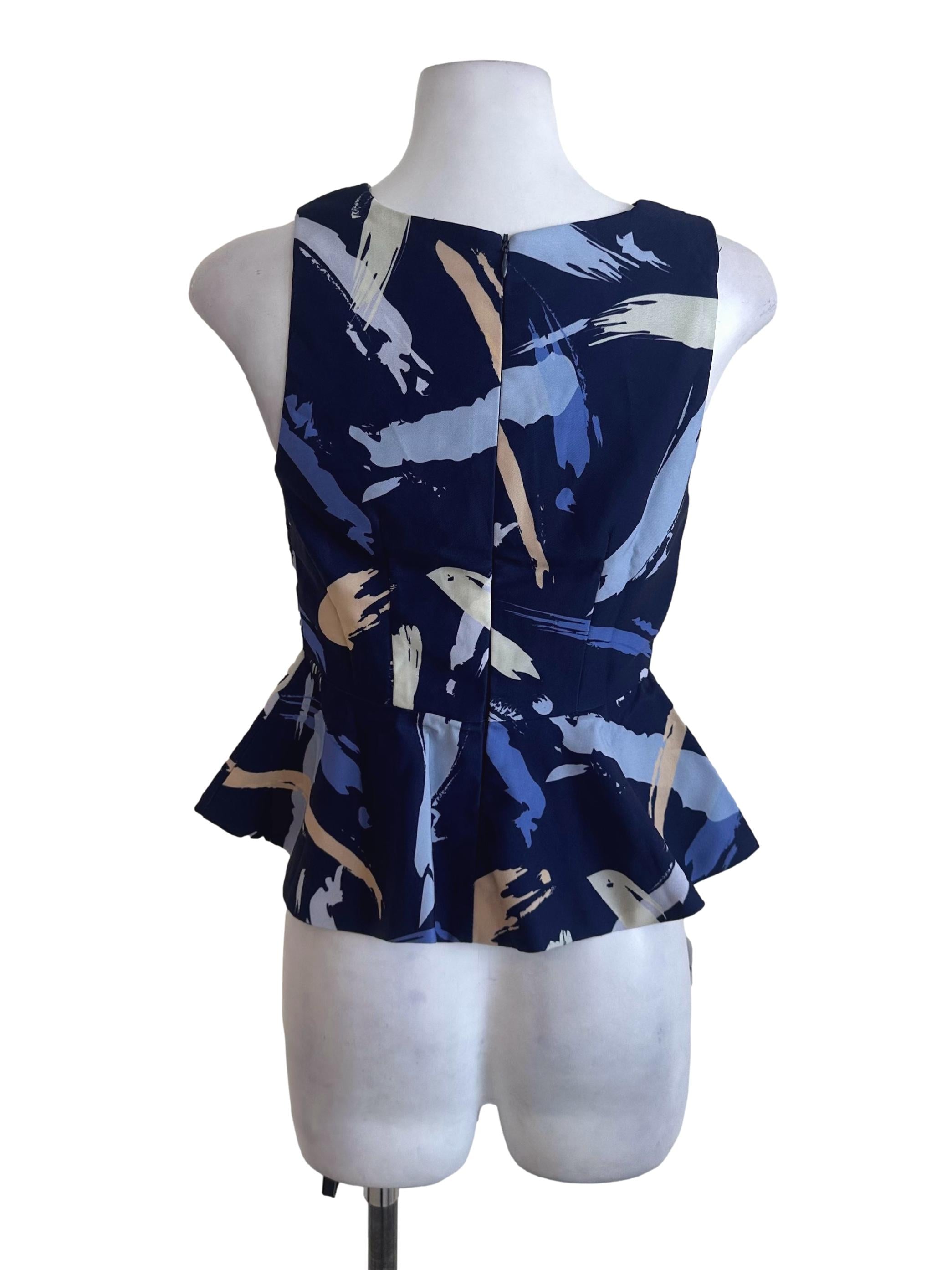 Navy Blue Abstract Pattern Peplum Top