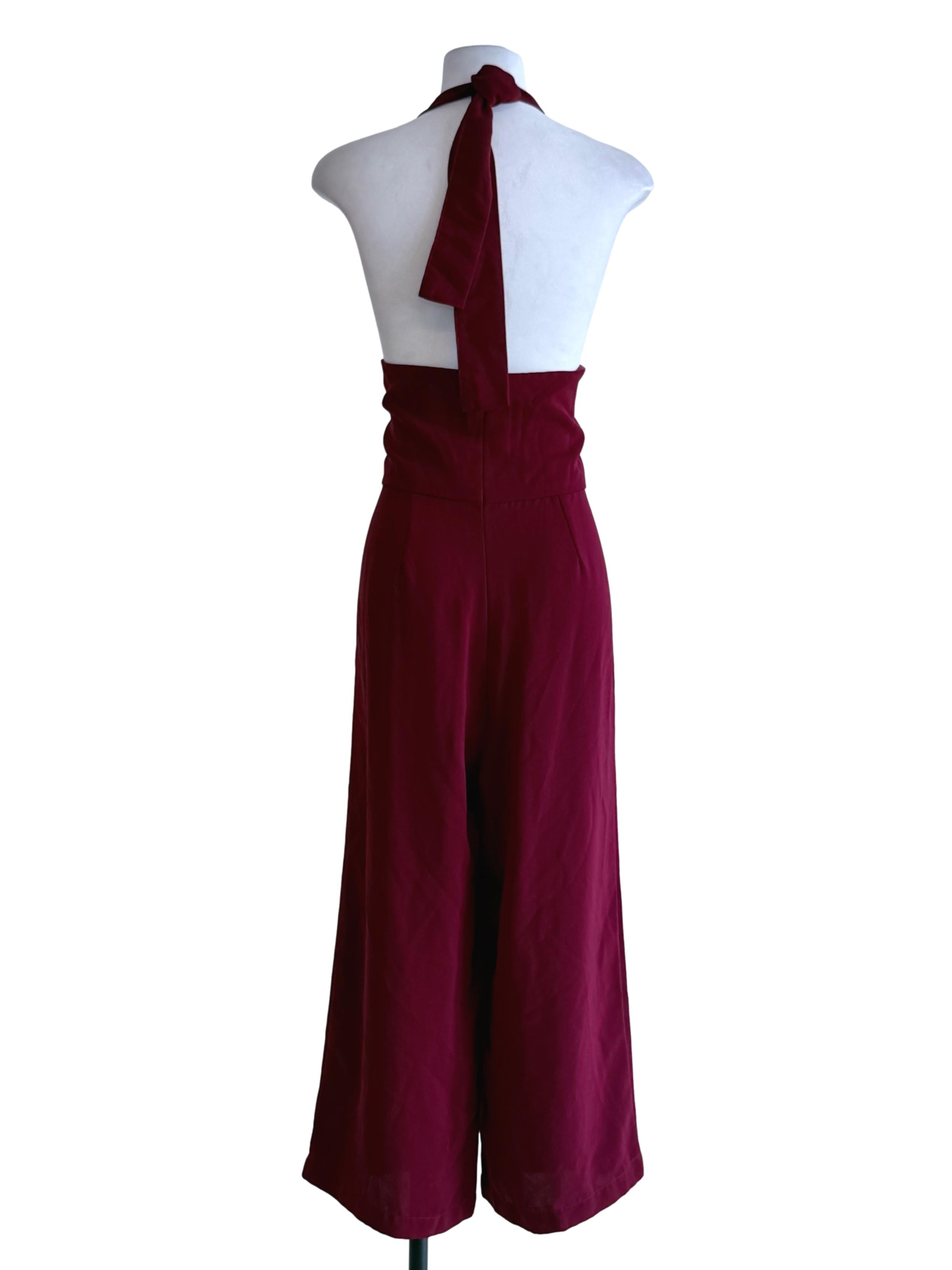 Maroon Halter Cut-Out Jumpsuit