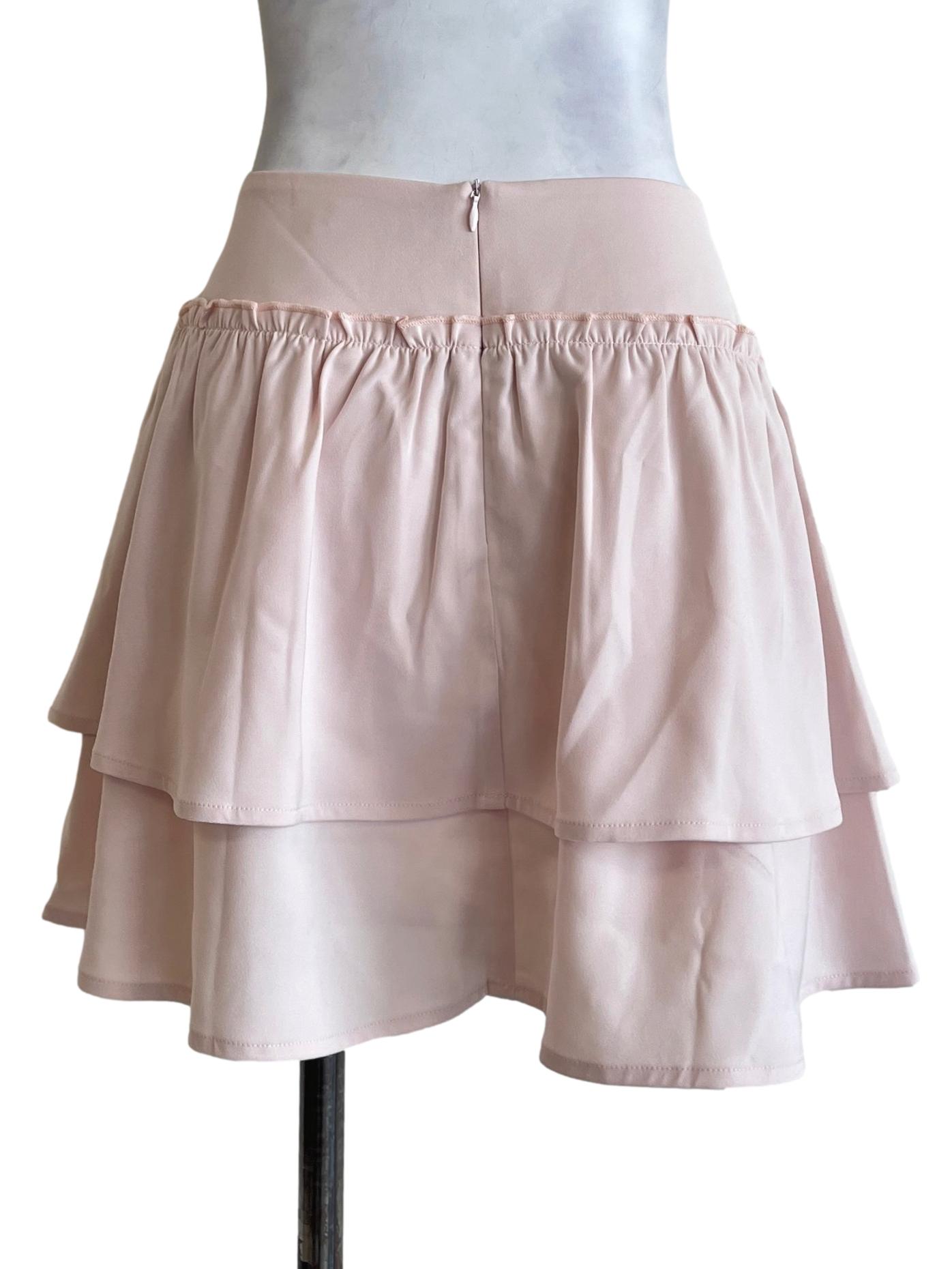 Salmon Pink Tiered Mini Skirt