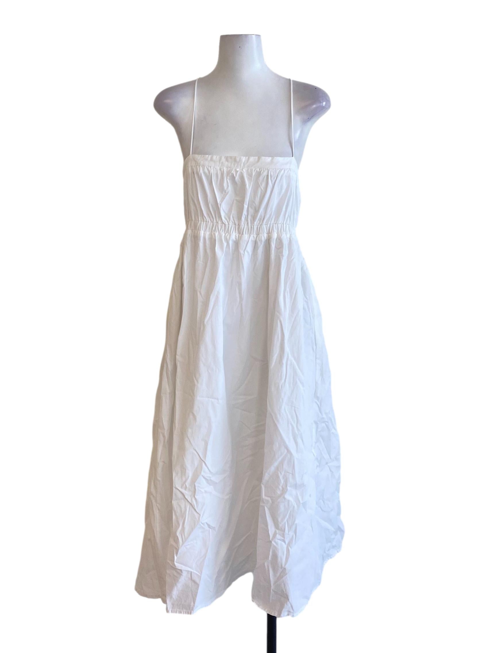 Soft White Square Neck Spaghetti Strap Slip A-Line Dress
