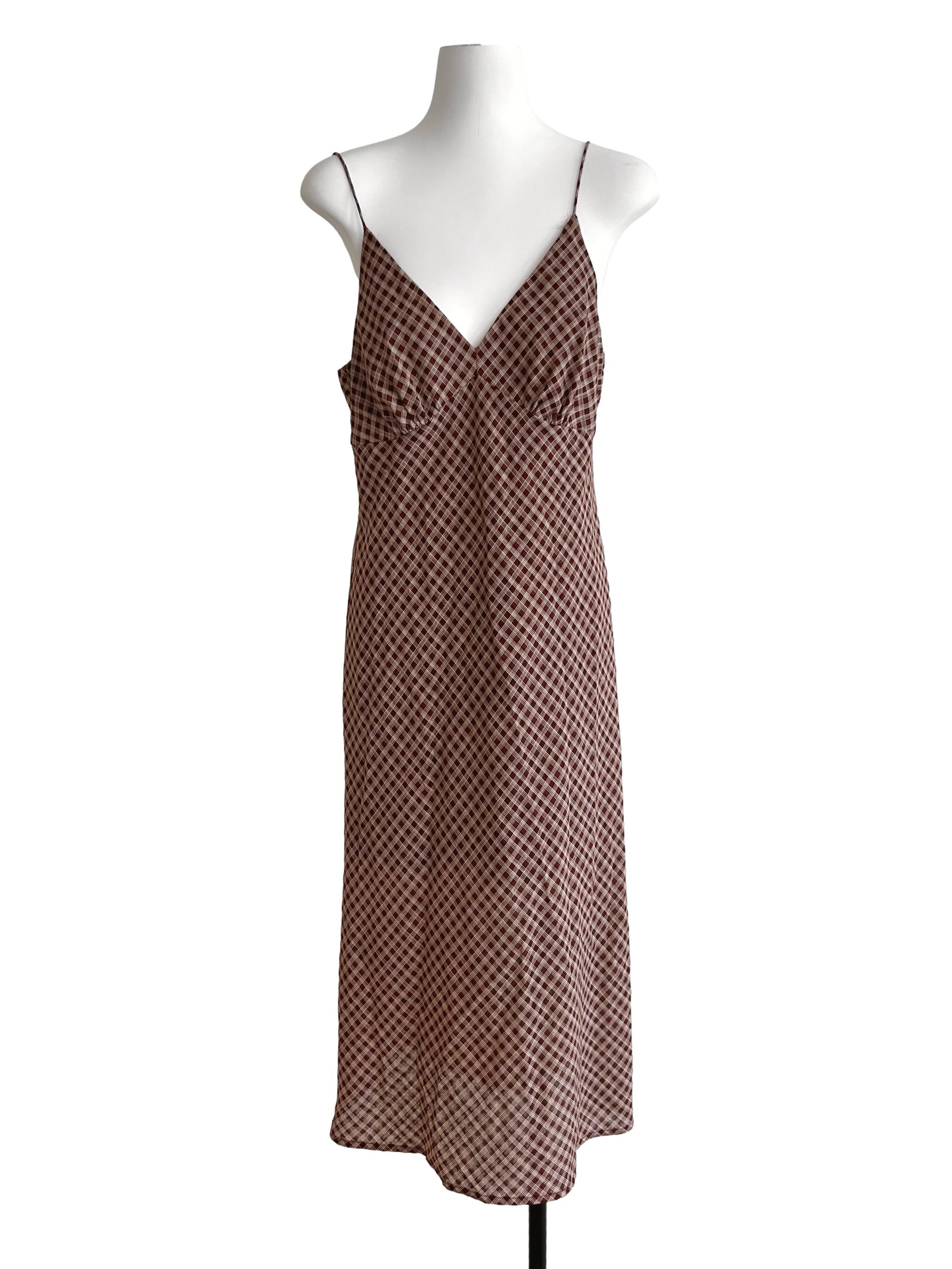 Cinnamon Brown Gingham Cami Dress