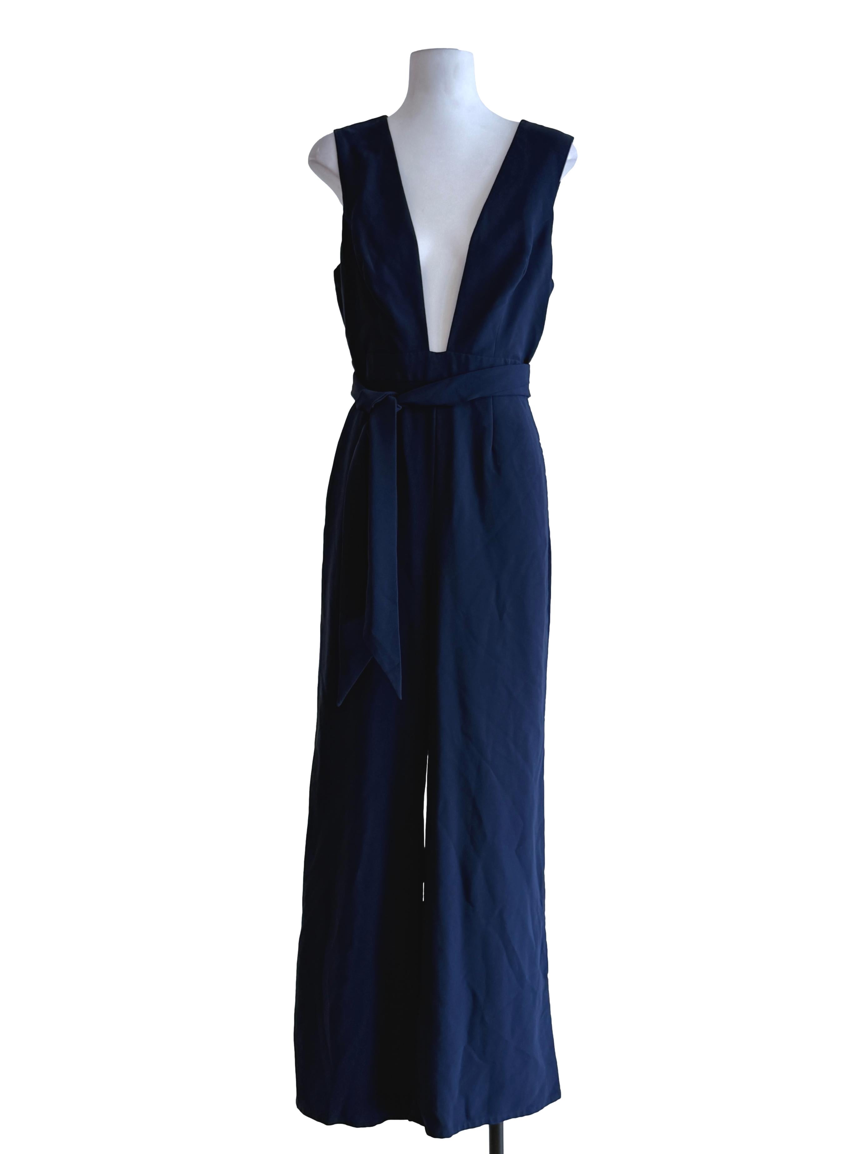 Blue Black Down Neck Jumpsuit