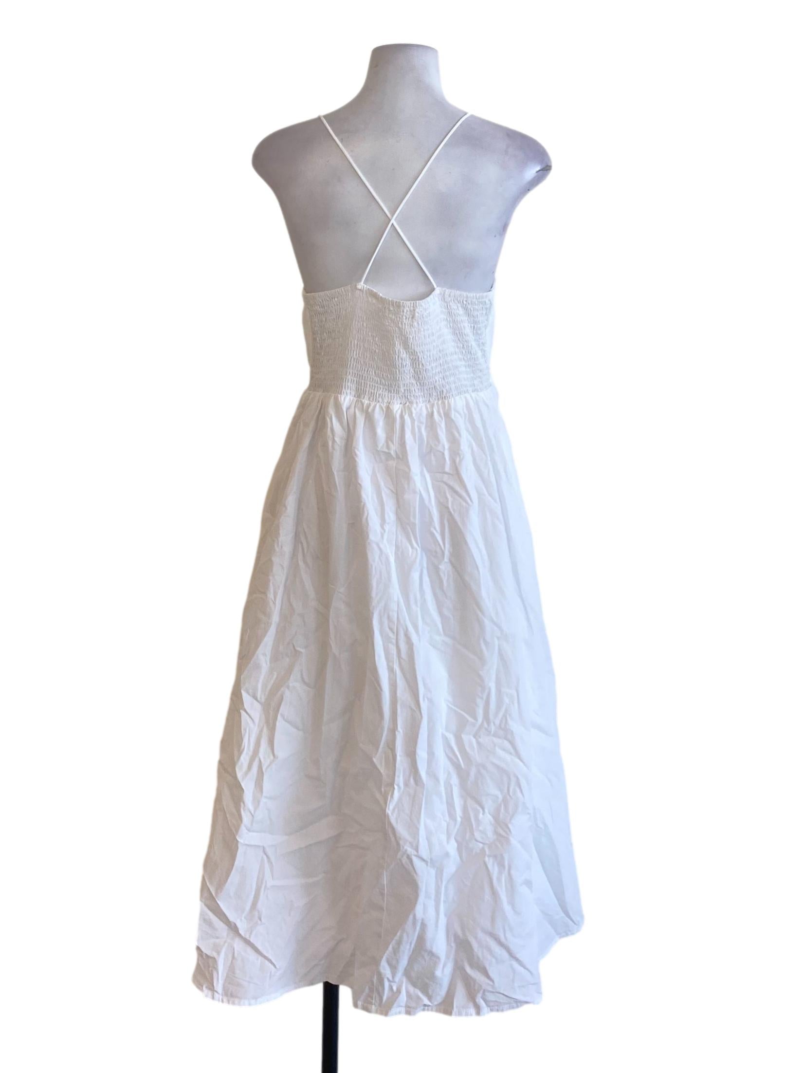 Soft White Square Neck Spaghetti Strap Slip A-Line Dress