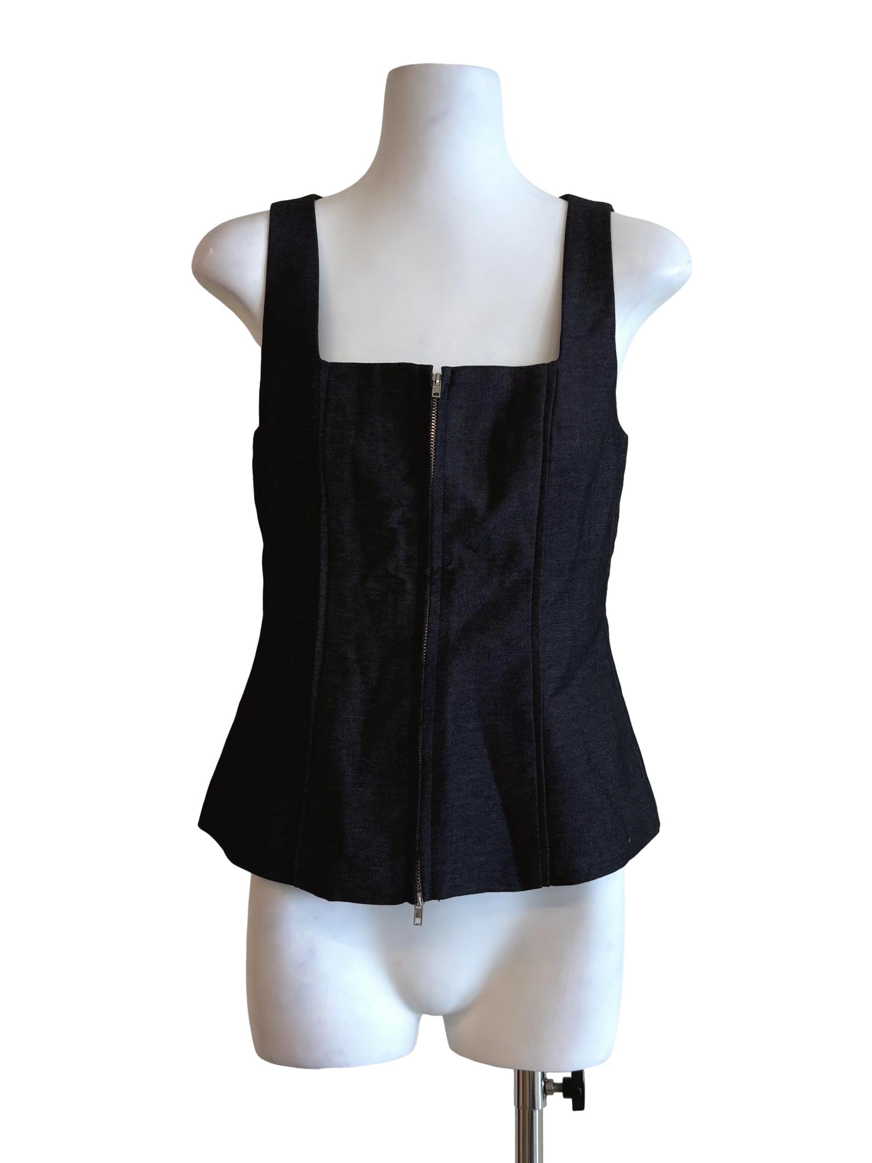 Charcoal Black Square Neck Dual Zip Top