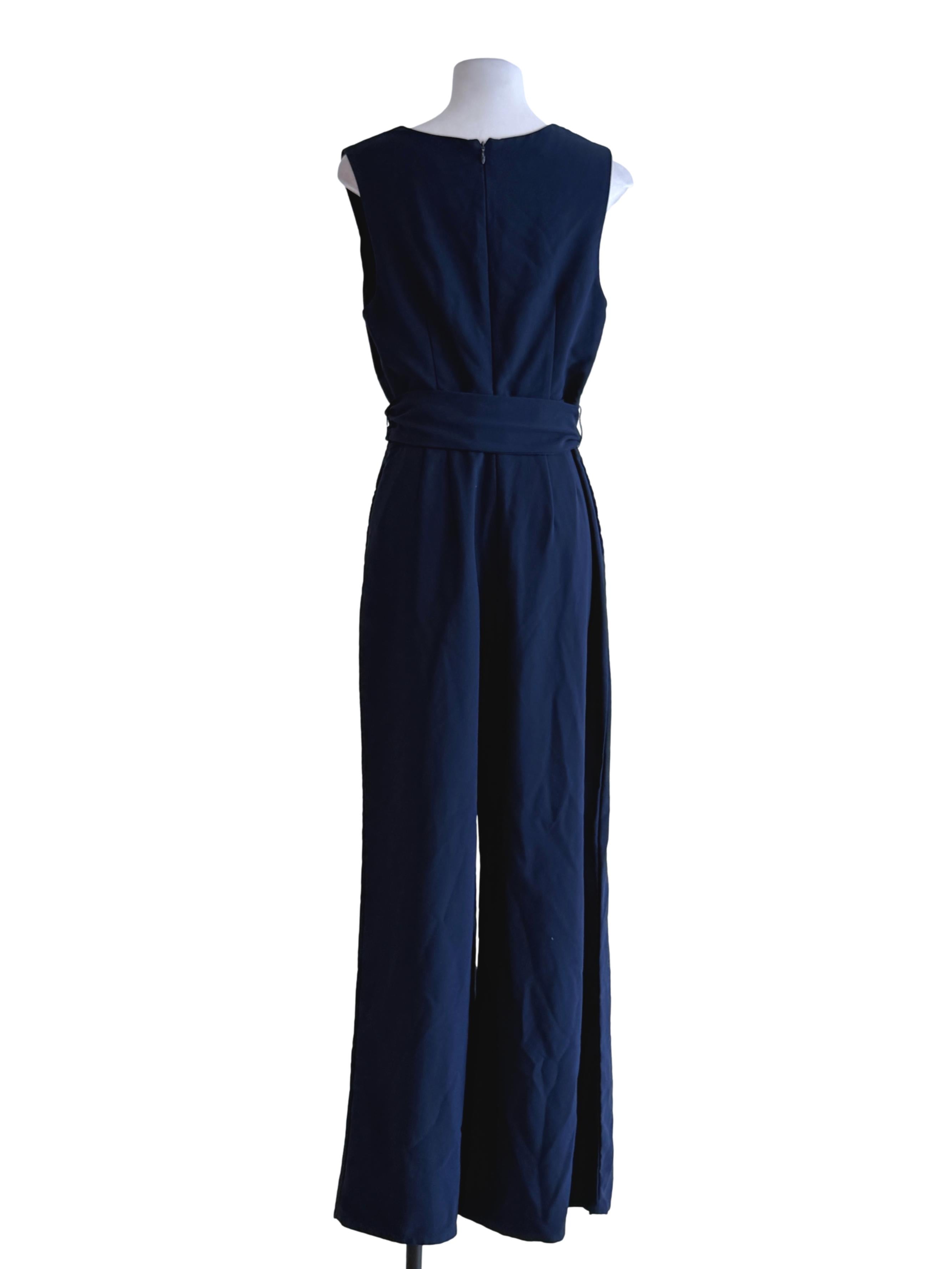 Blue Black Down Neck Jumpsuit