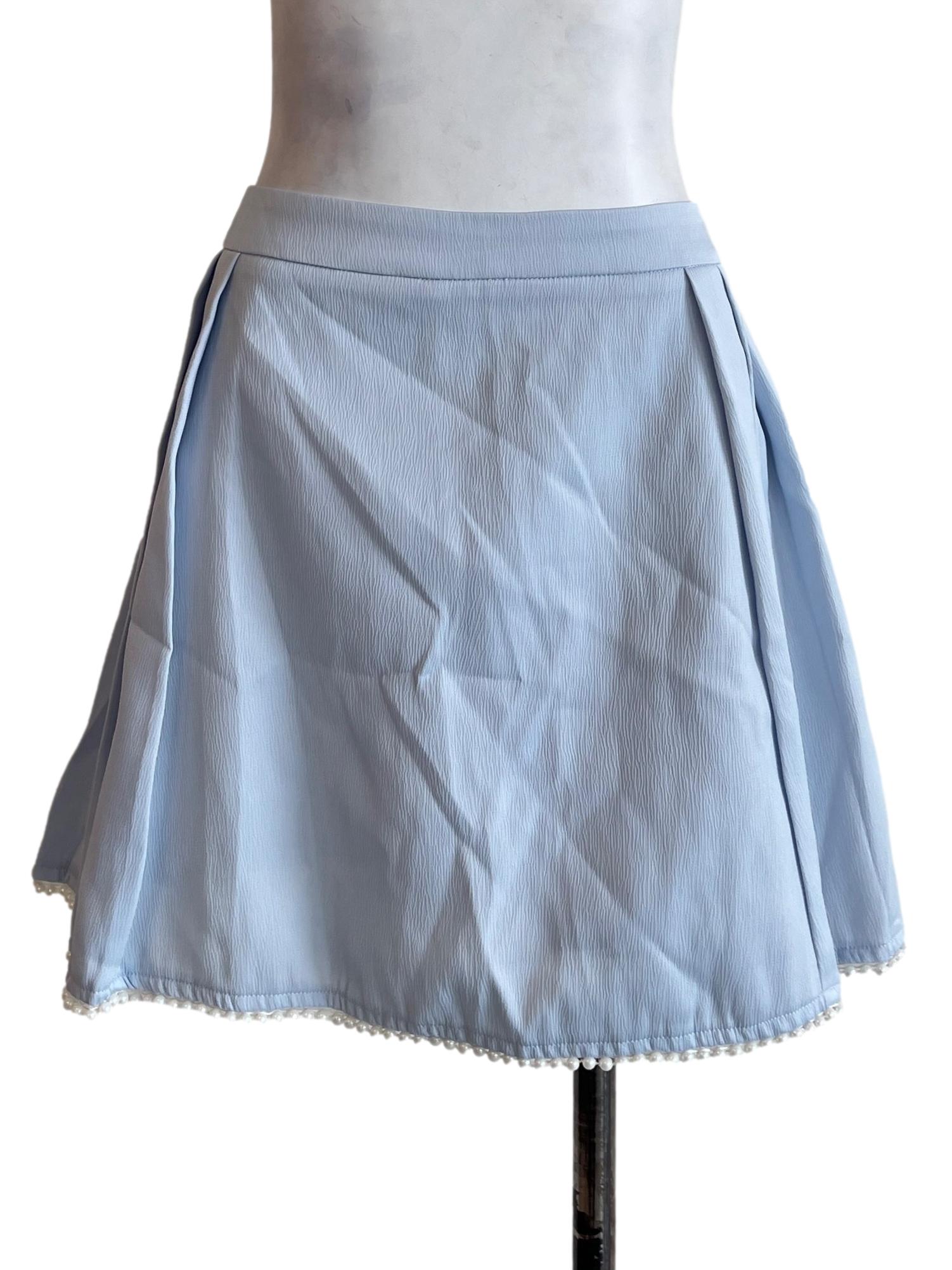 Sky Blue Pleated Mini Skirt