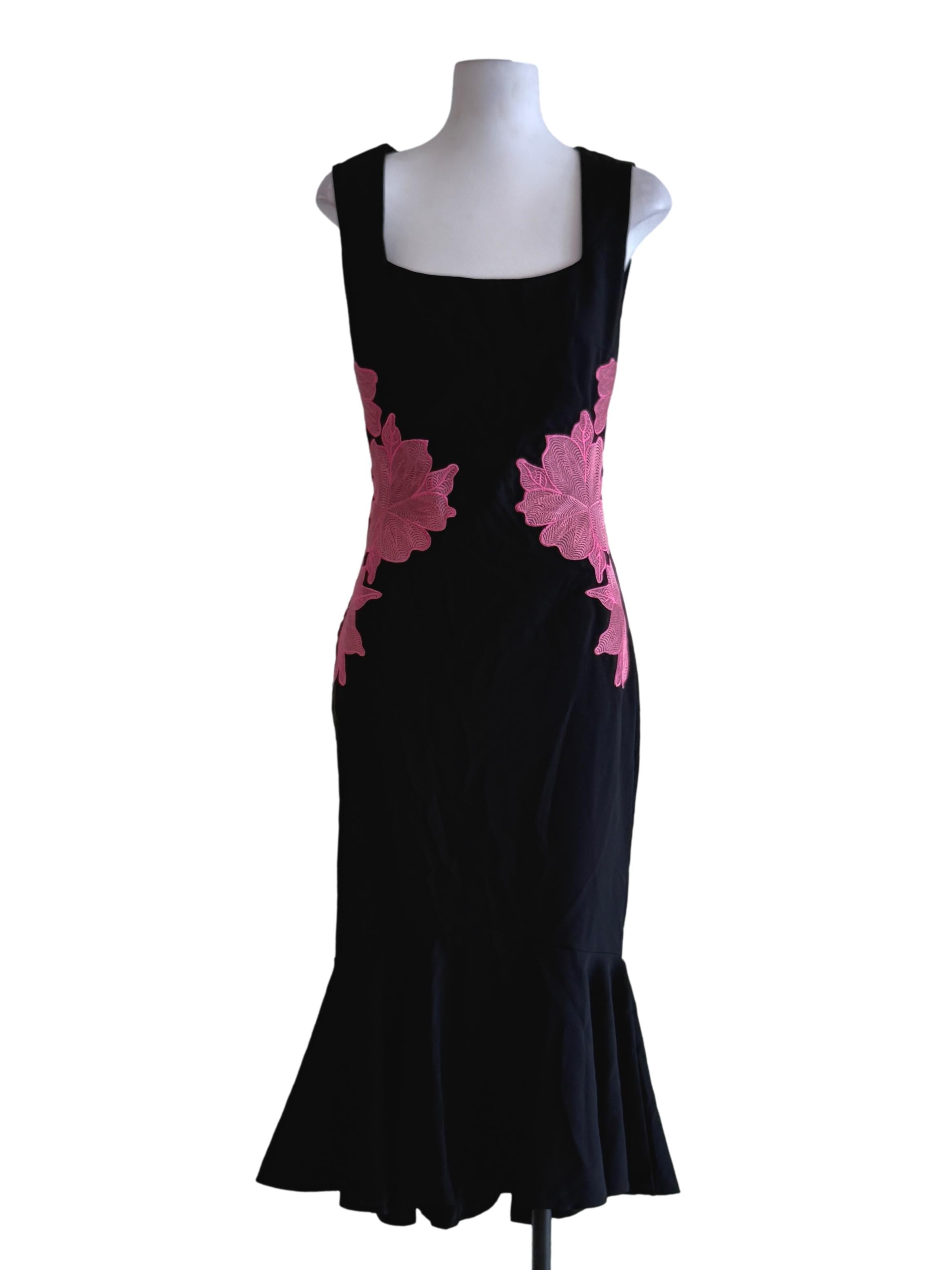 Black Floral Square Neck Dress