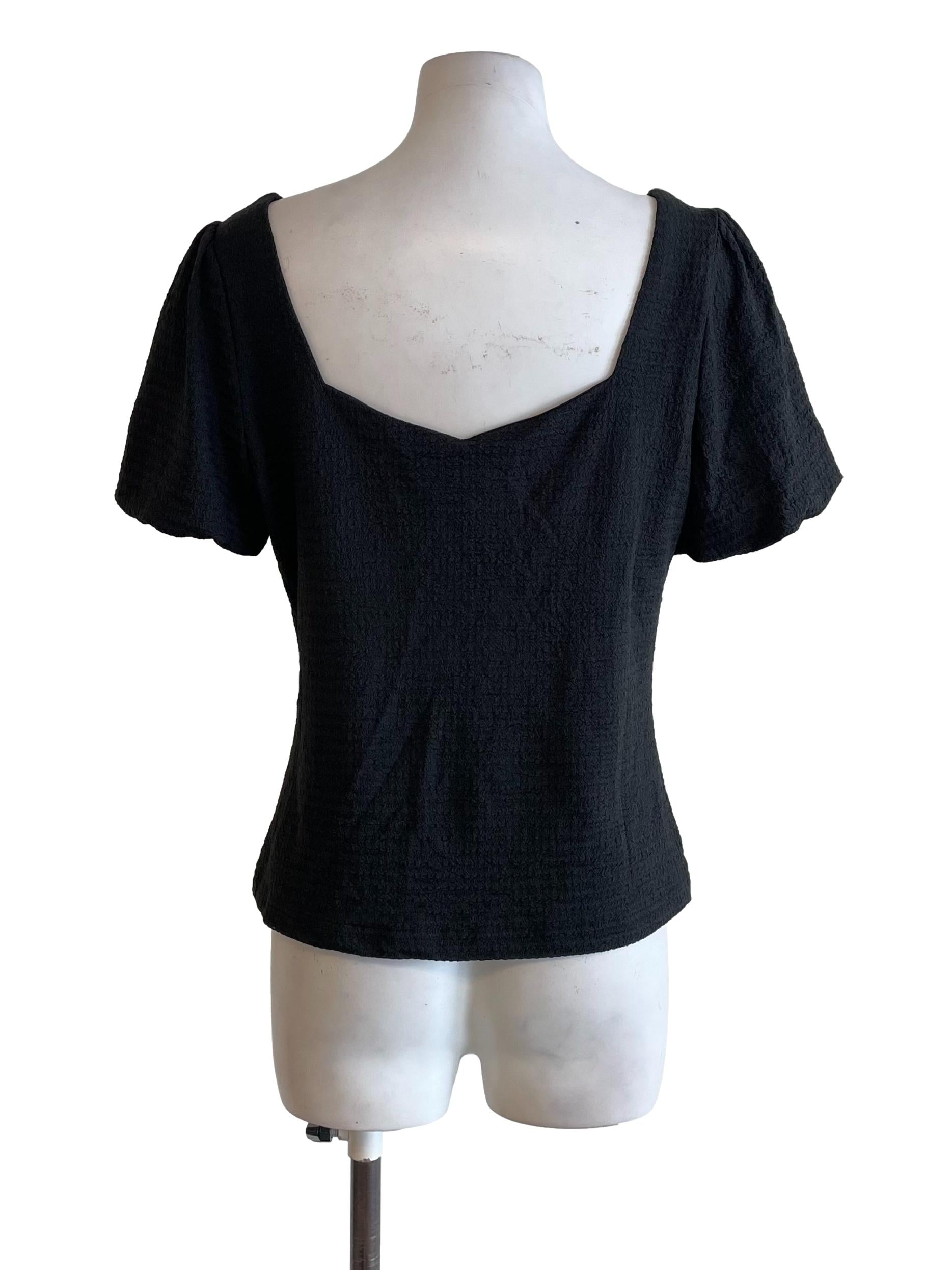 Charcoal Puff Sleeves Textured Top