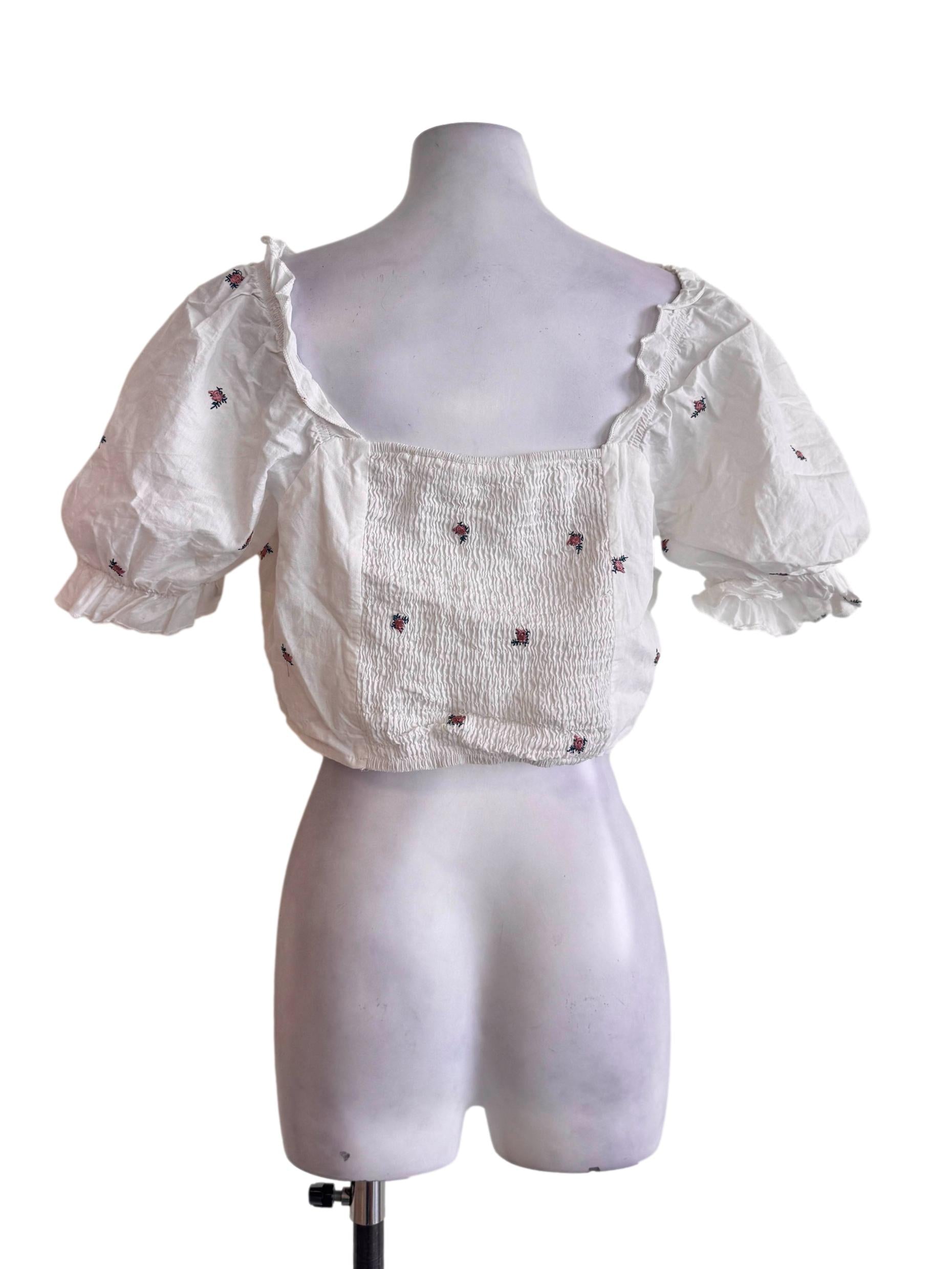 White Embroidered Floral Top