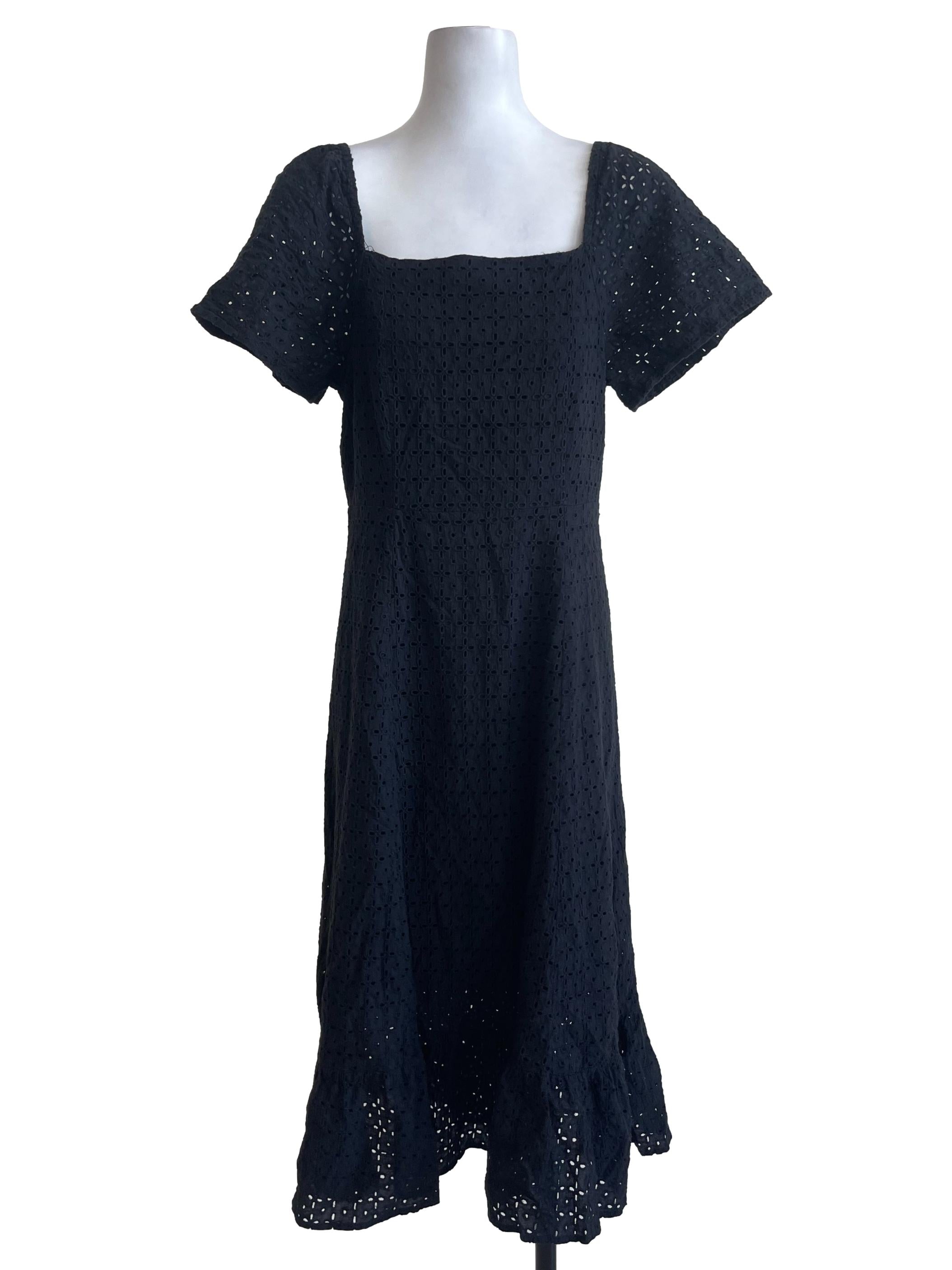 Black Cotton Eyelet Midi Dress