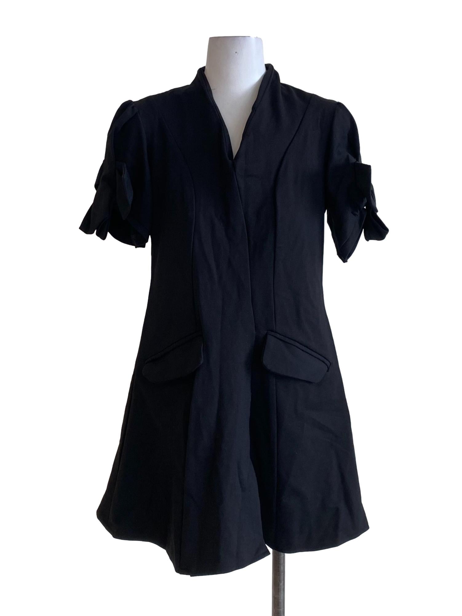 Coal Black V-Neck Sheath Shirt Dress