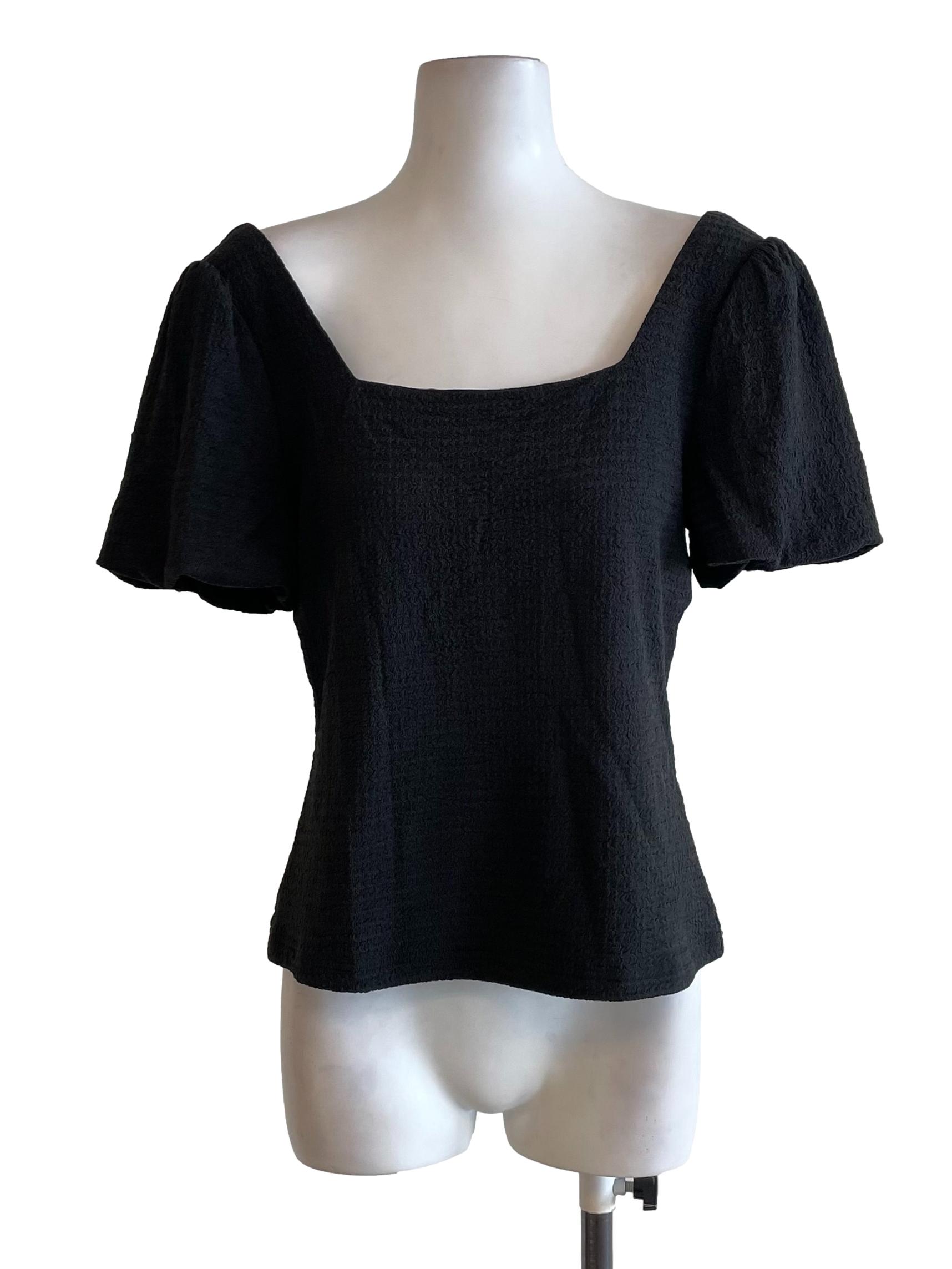 Charcoal Puff Sleeves Textured Top