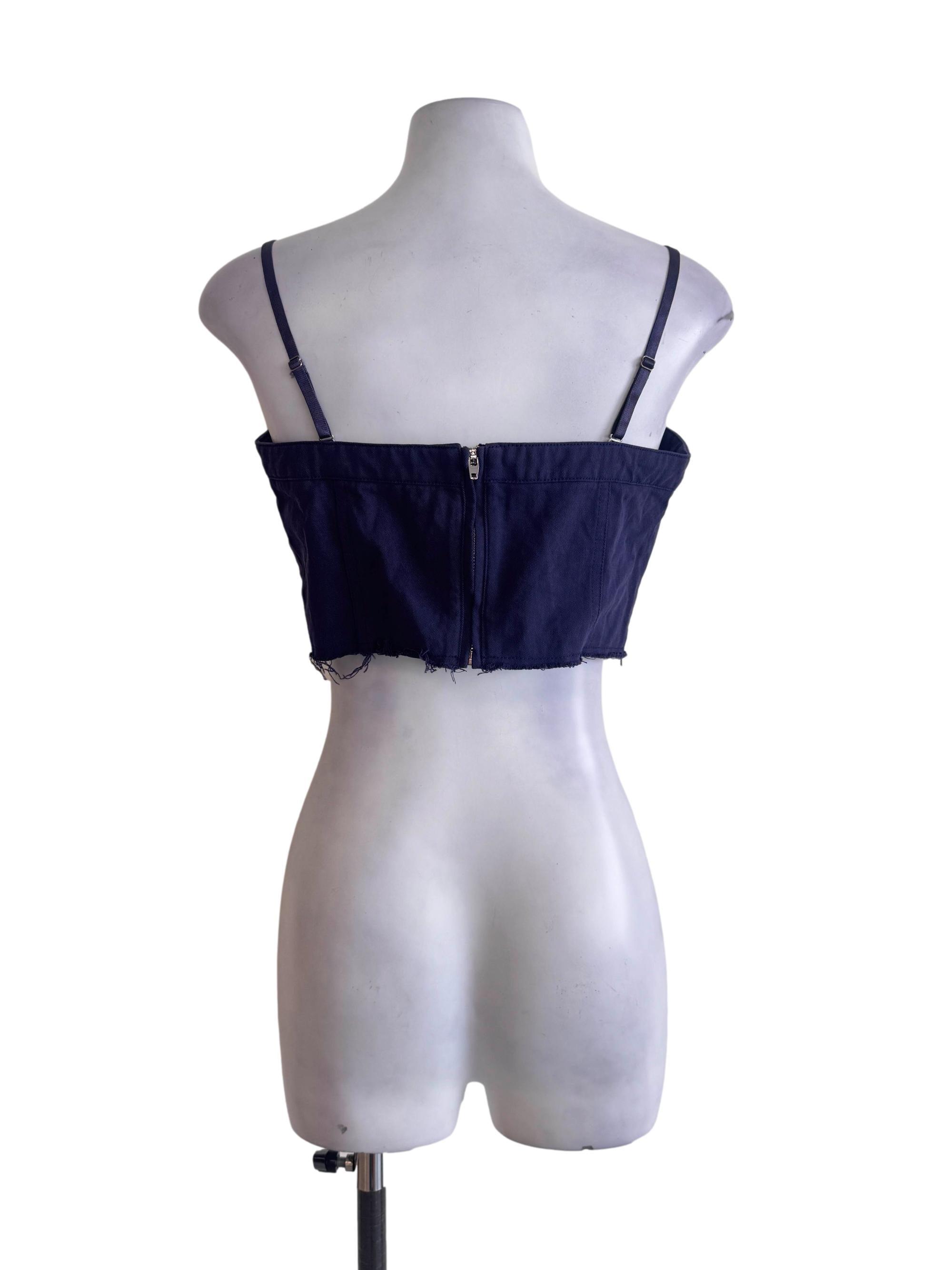 Blue Denim Ripped Crop Top
